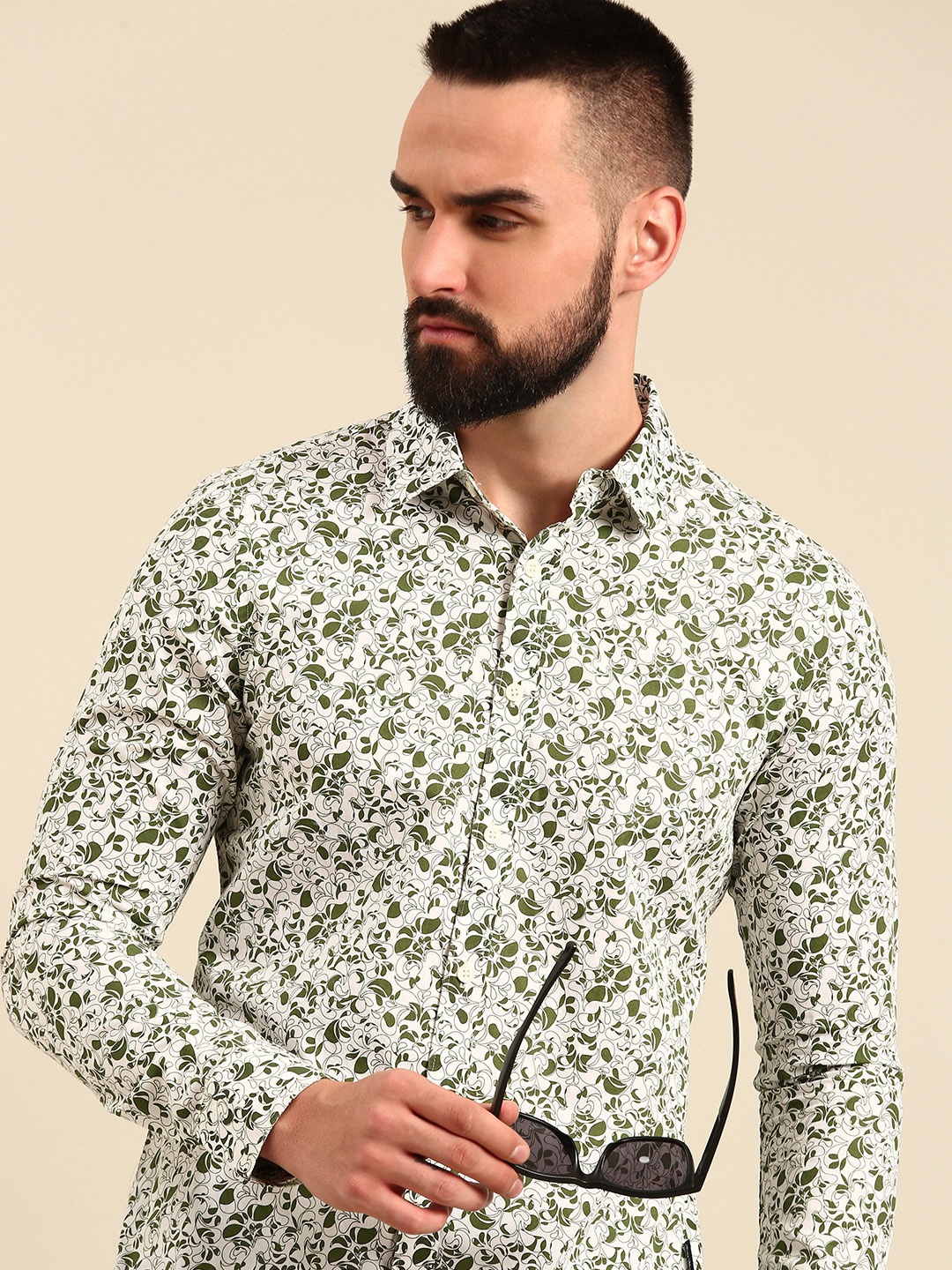 

Being Human Pure Cotton Slim Fit Ethnic Motifs Printed Casual Shirt, White