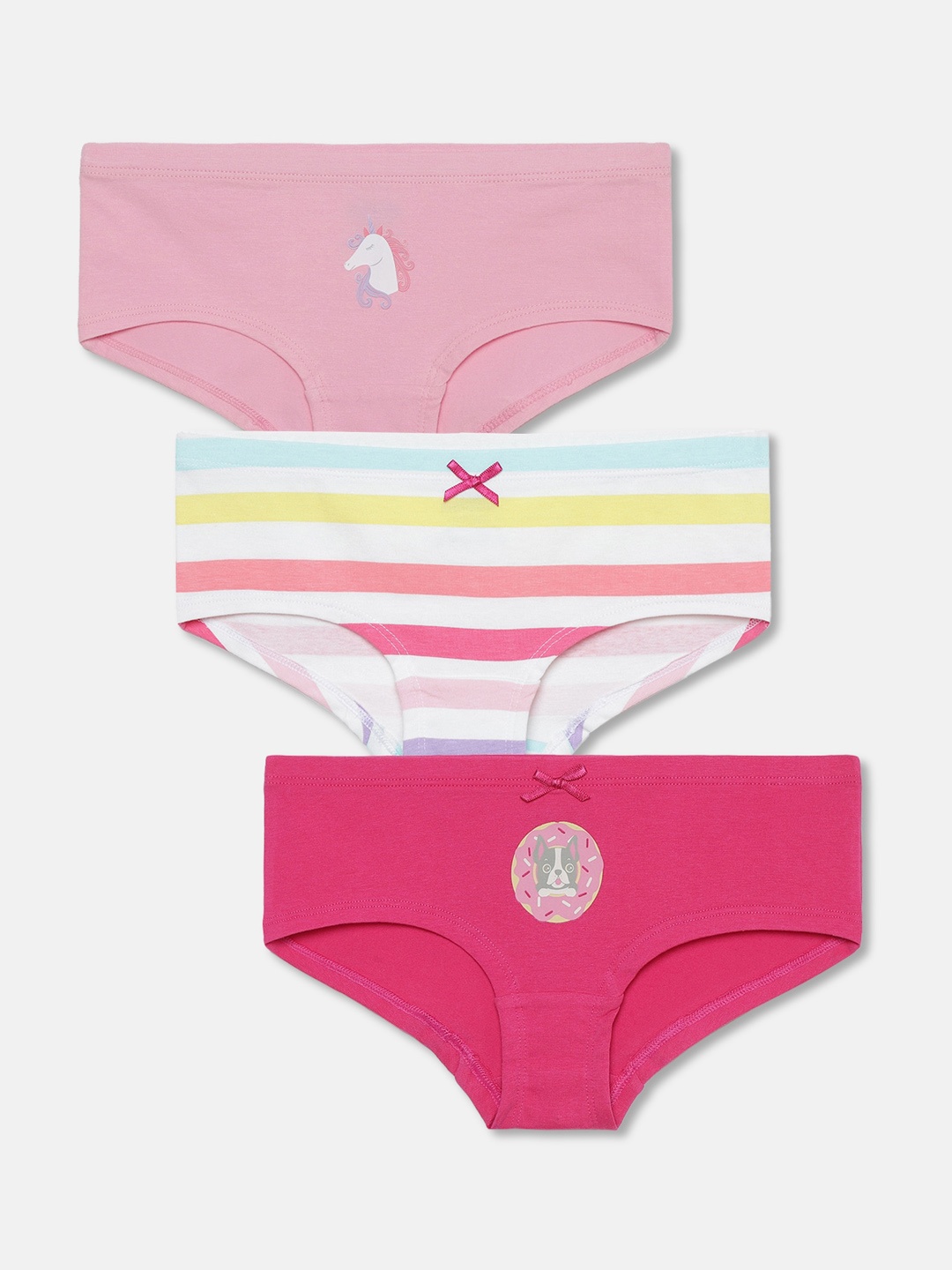 

Mackly Girls Pack of 3 Striped Hipster Brief, Pink