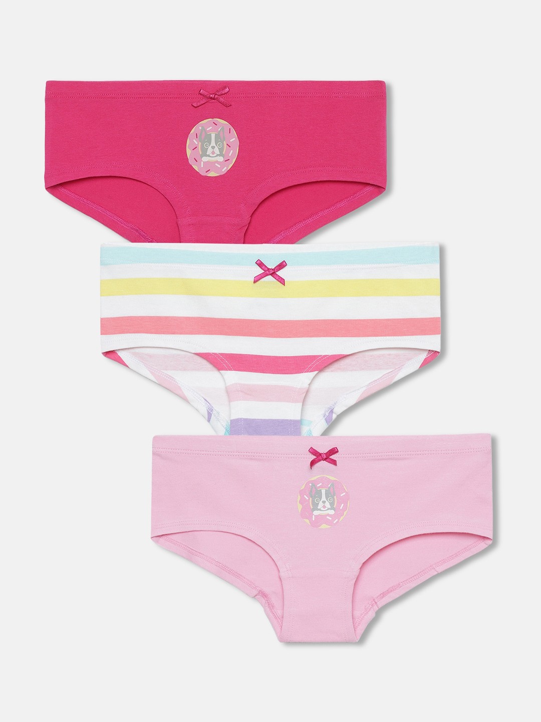 

mackly Girls Pack Of 3 Striped Hipster Briefs, Pink