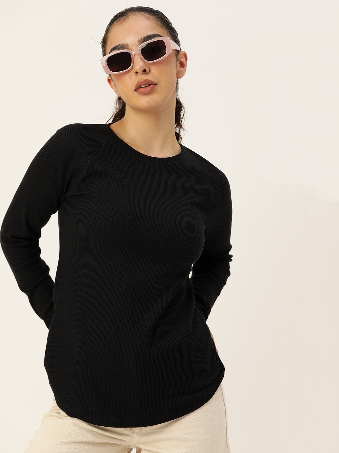 

Kook N Keech Raglan Sleeves Pure Cotton Longline T-shirt, Black