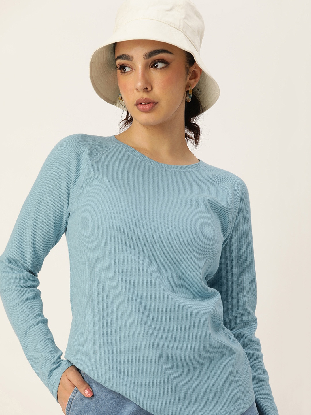 

Kook N Keech Raglan Sleeves Pure Cotton Longline T-shirt, Blue