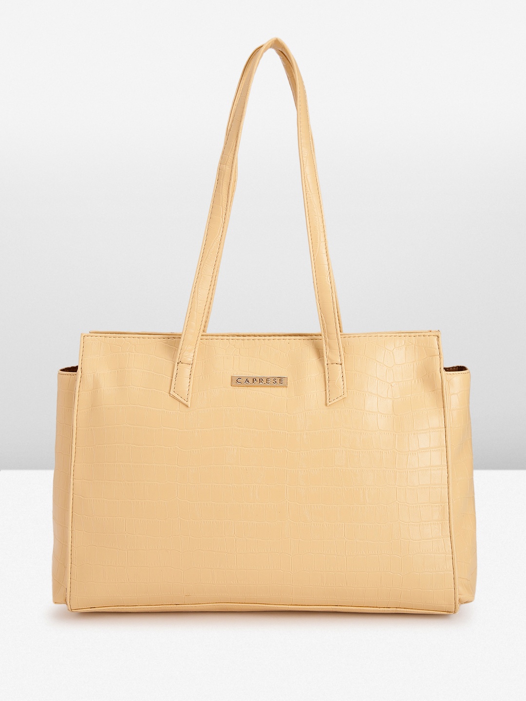 

Caprese Animal Textured Structured Shoulder Bag, Beige