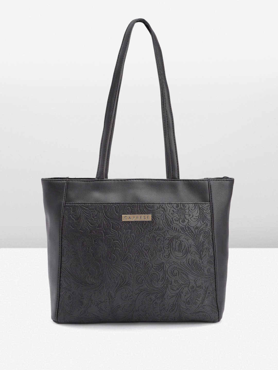 

Caprese Floral Textured Structured Shoulder Bag, Black