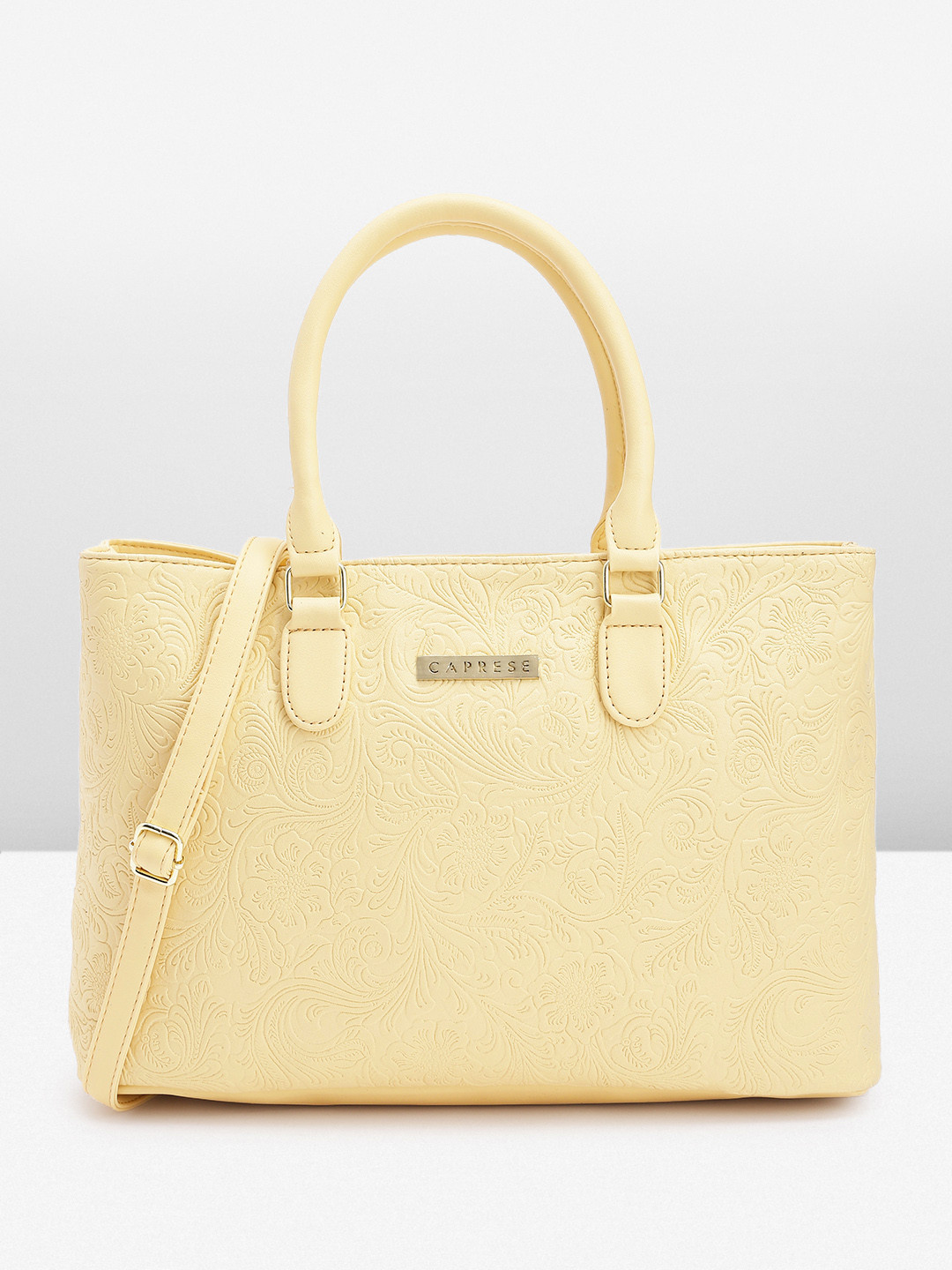 

Caprese Floral Textured Structured Handheld Bag, Yellow