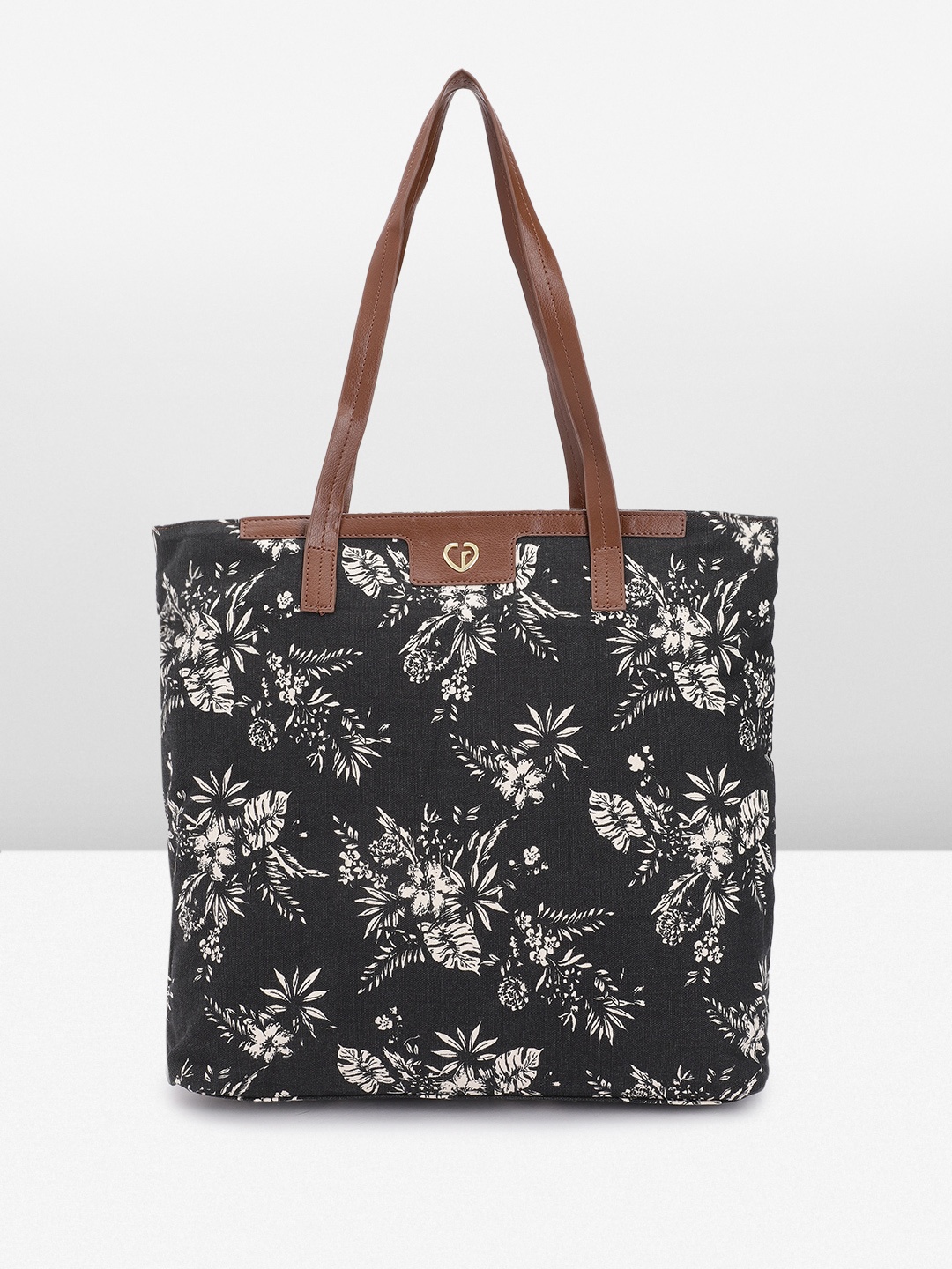 

Caprese Floral Print Oversized Structured Shoulder Bag, Black