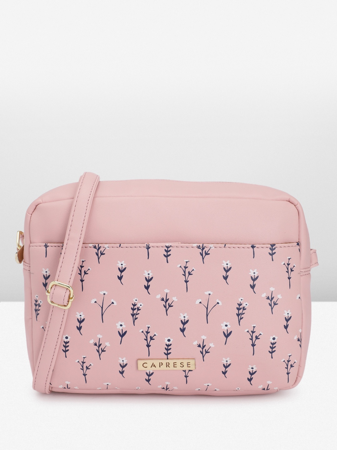 

Caprese Floral Printed Structured Sling Bag, Pink