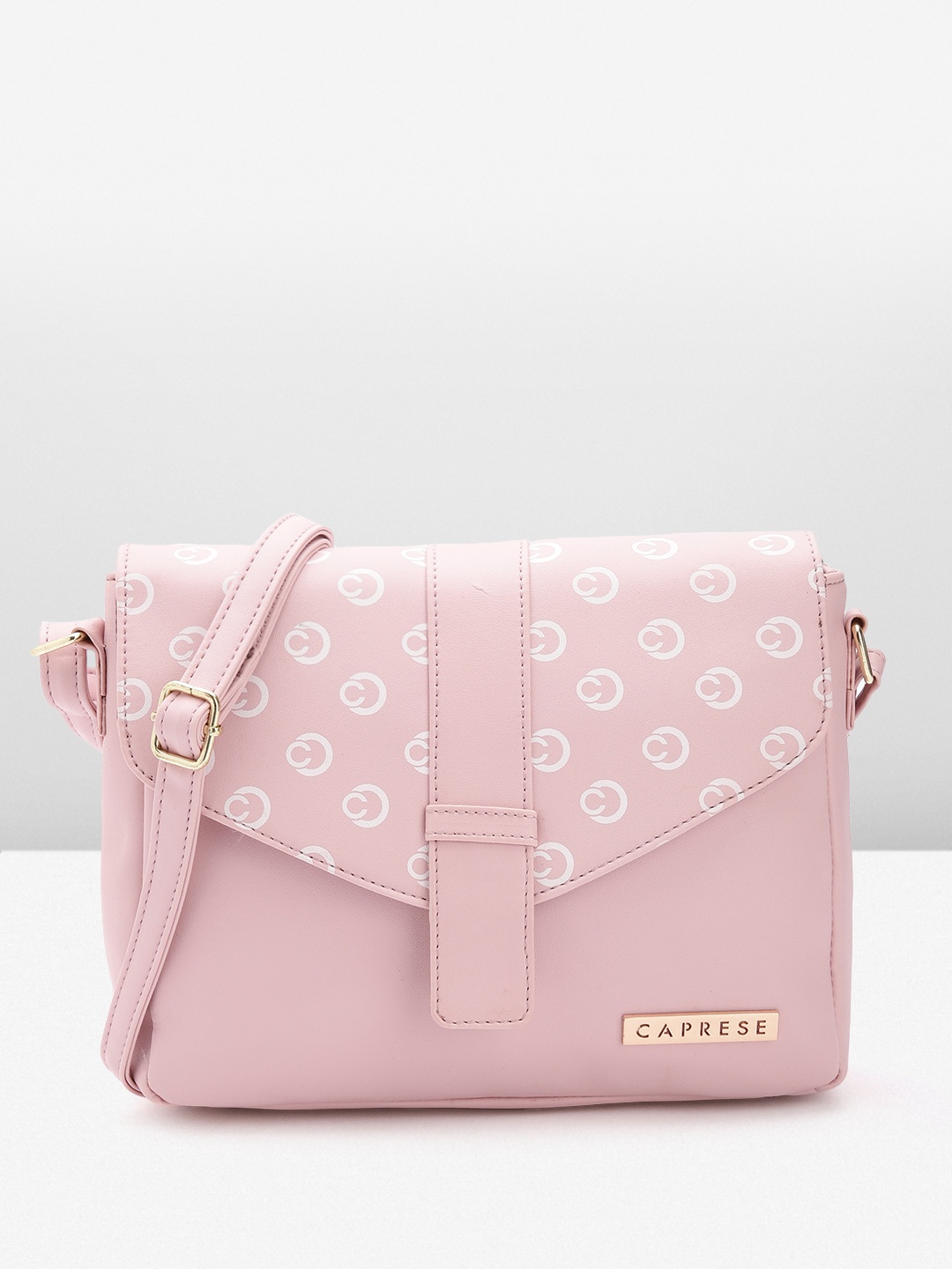 

Caprese Geometric Printed Structured Sling Bag, Pink