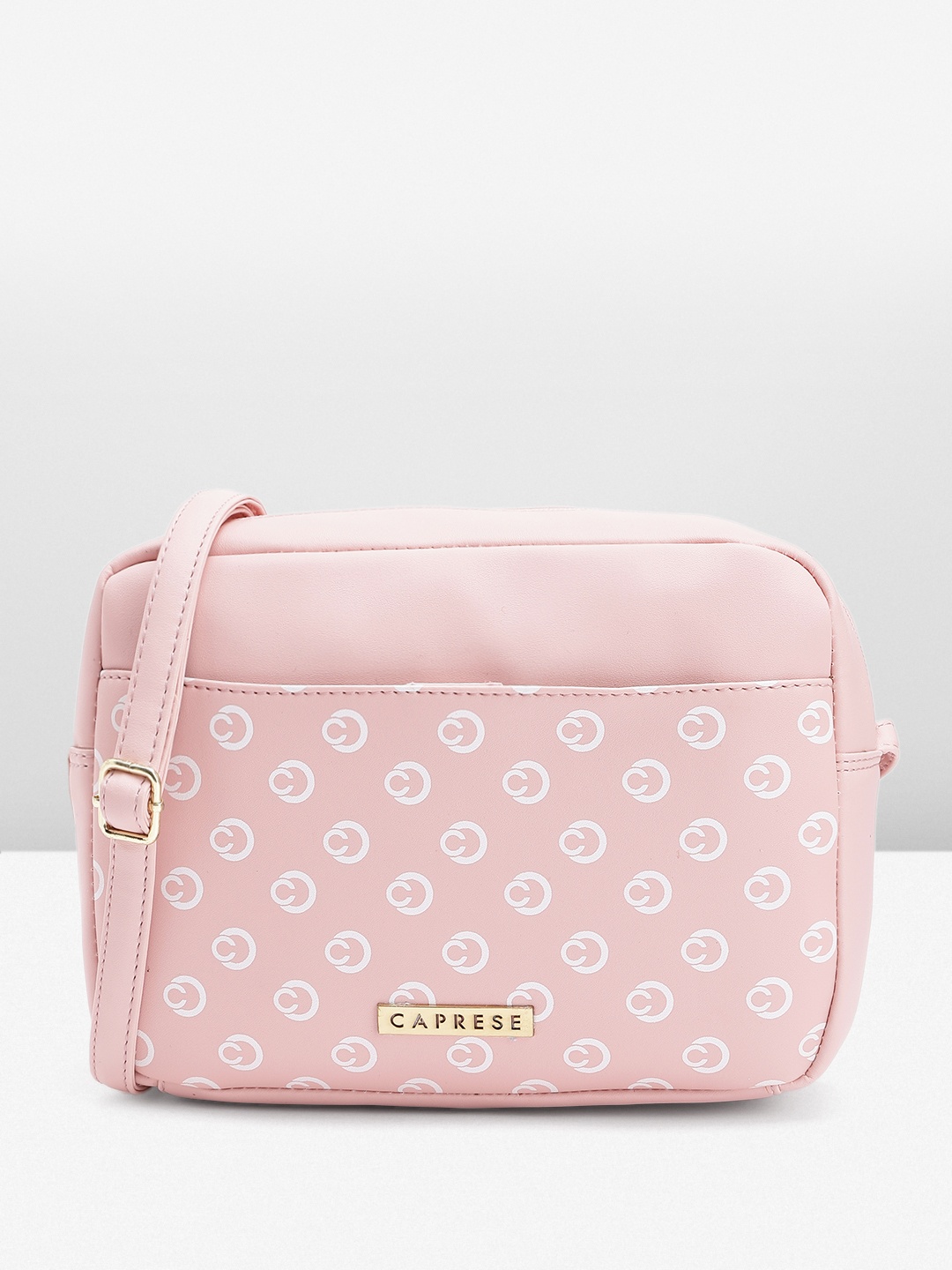 

Caprese Brand Logo Print Structured Sling Bag, Pink