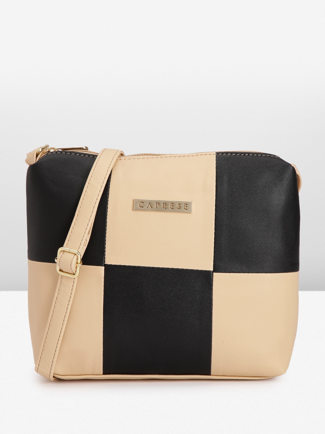 

Caprese Colourblocked Structured Sling Bag, Beige