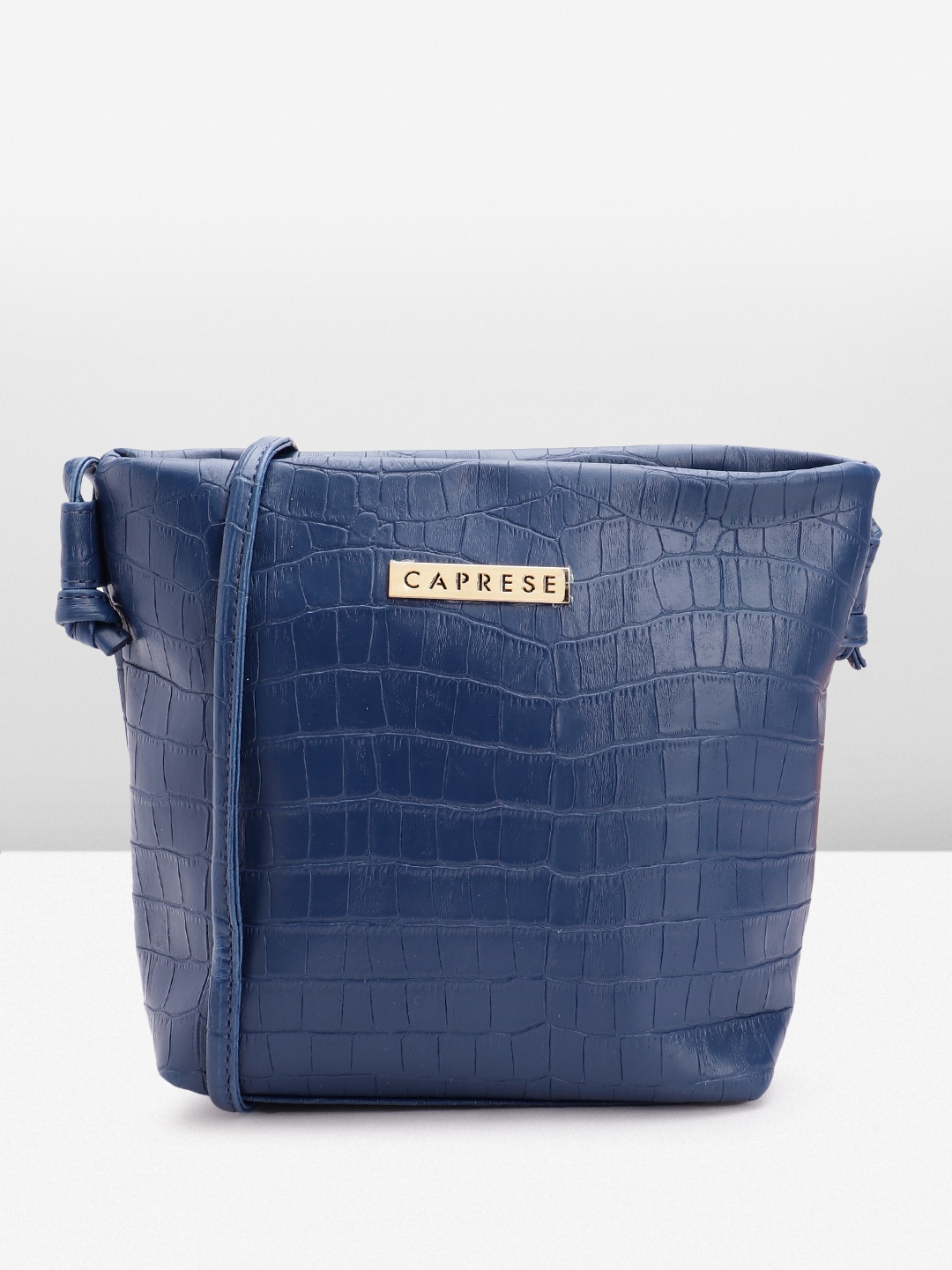 

Caprese Croc Textured Structured Sling Bag, Navy blue