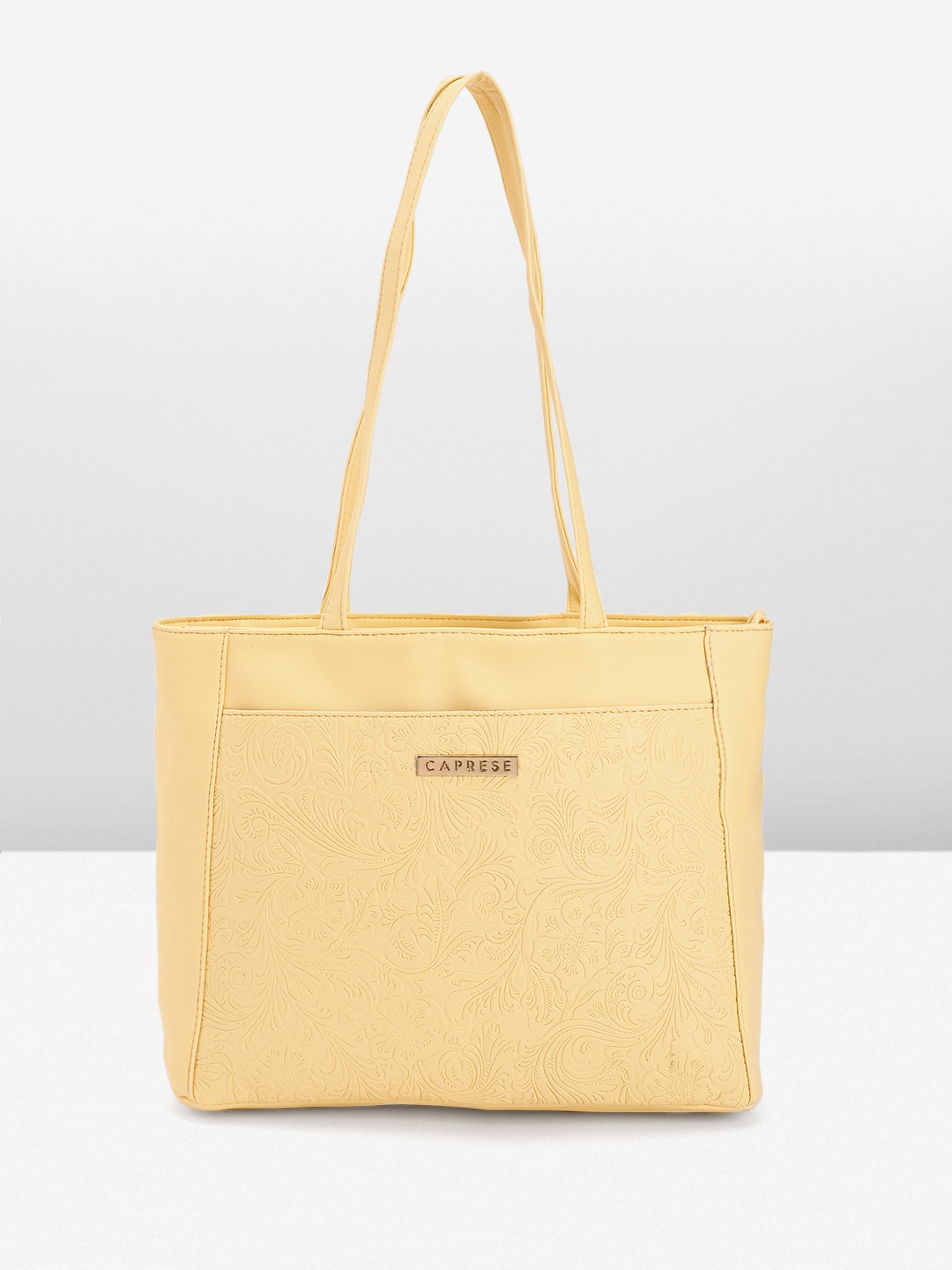 

Caprese Floral Textured Structured Shoulder Bag, Yellow