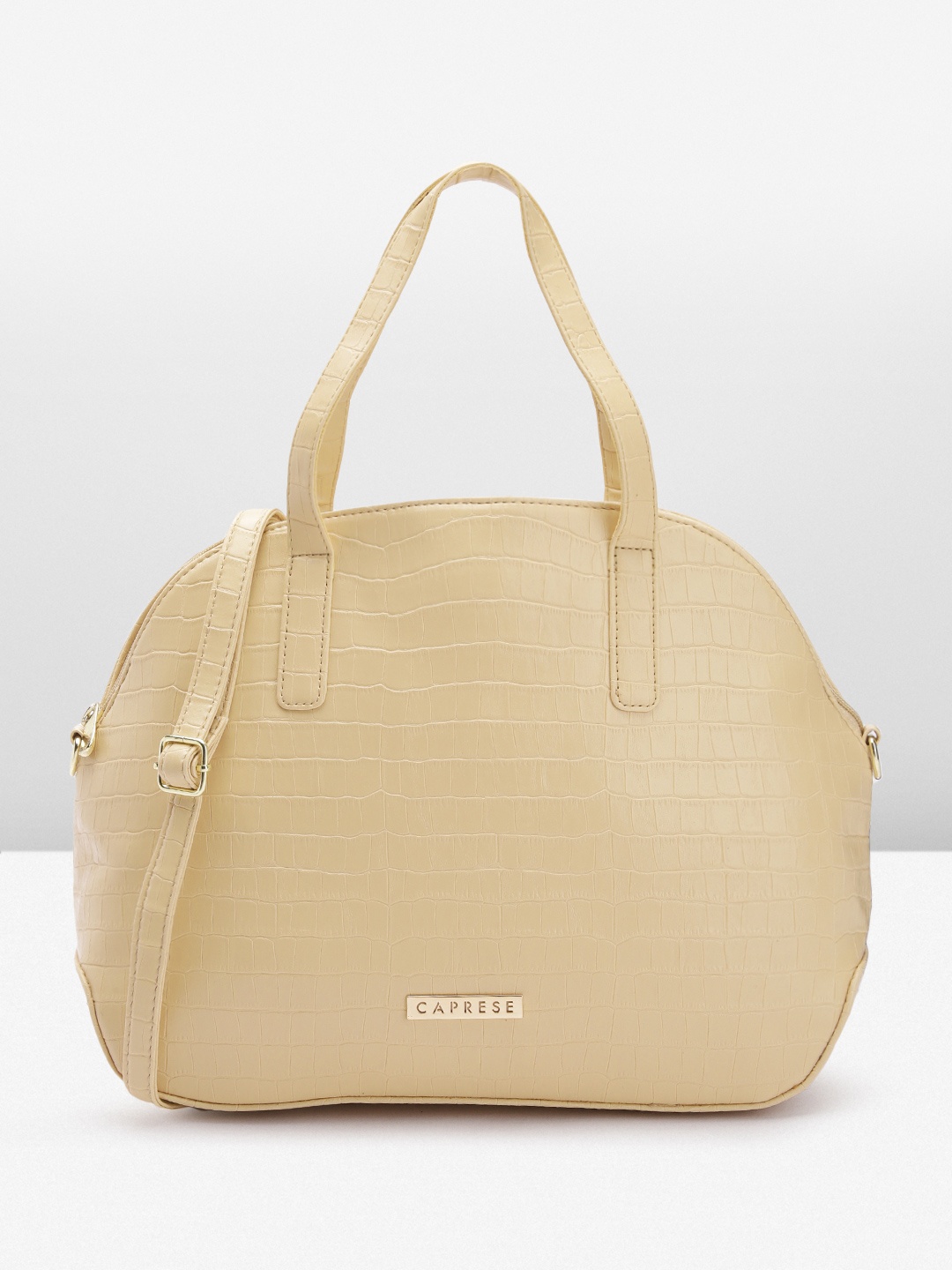 

Caprese Croc-Textured Structured Handheld Bag, Beige