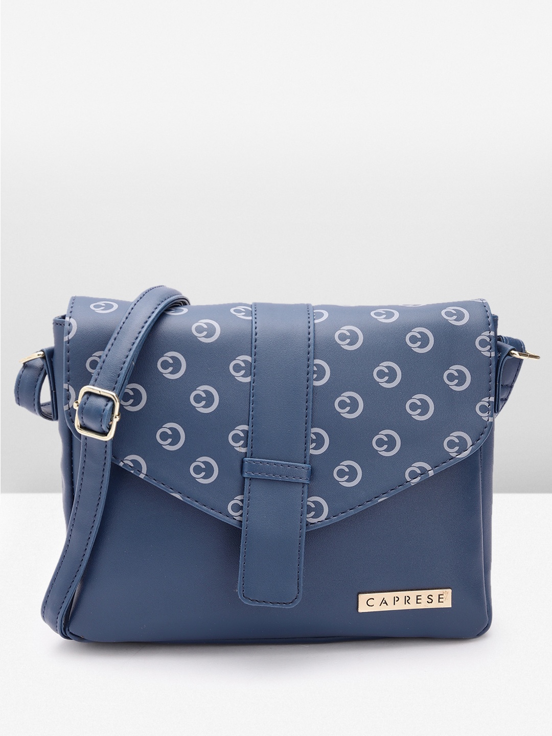 

Caprese Brand Logo Printed Structured Sling Bag, Blue