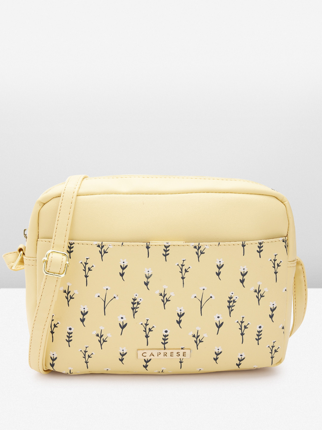 

Caprese Floral Printed Structured Sling Bag, Yellow