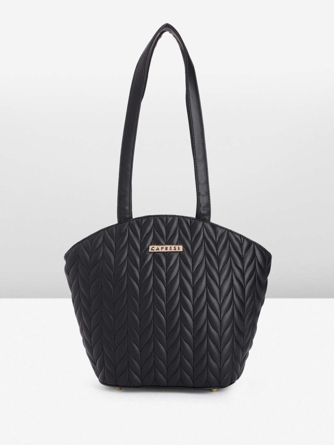 

Caprese Floral Self Design Structured Shoulder Bag, Black