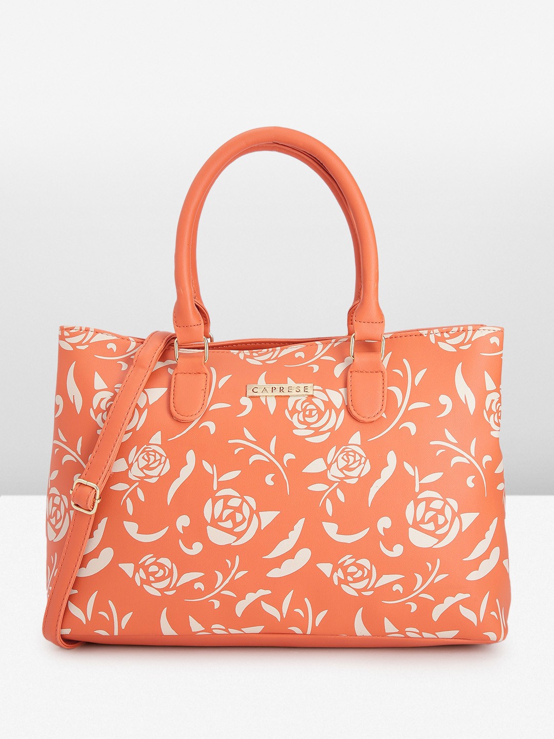 

Caprese Floral Print Structured Handheld Bag, Orange