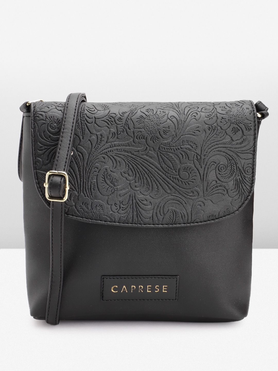 

Caprese Floral Textured Detail Structured Sling Bag, Black