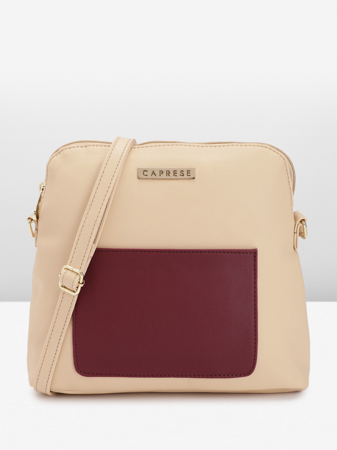 

Caprese Colourblocked Structured Sling Bag, Beige