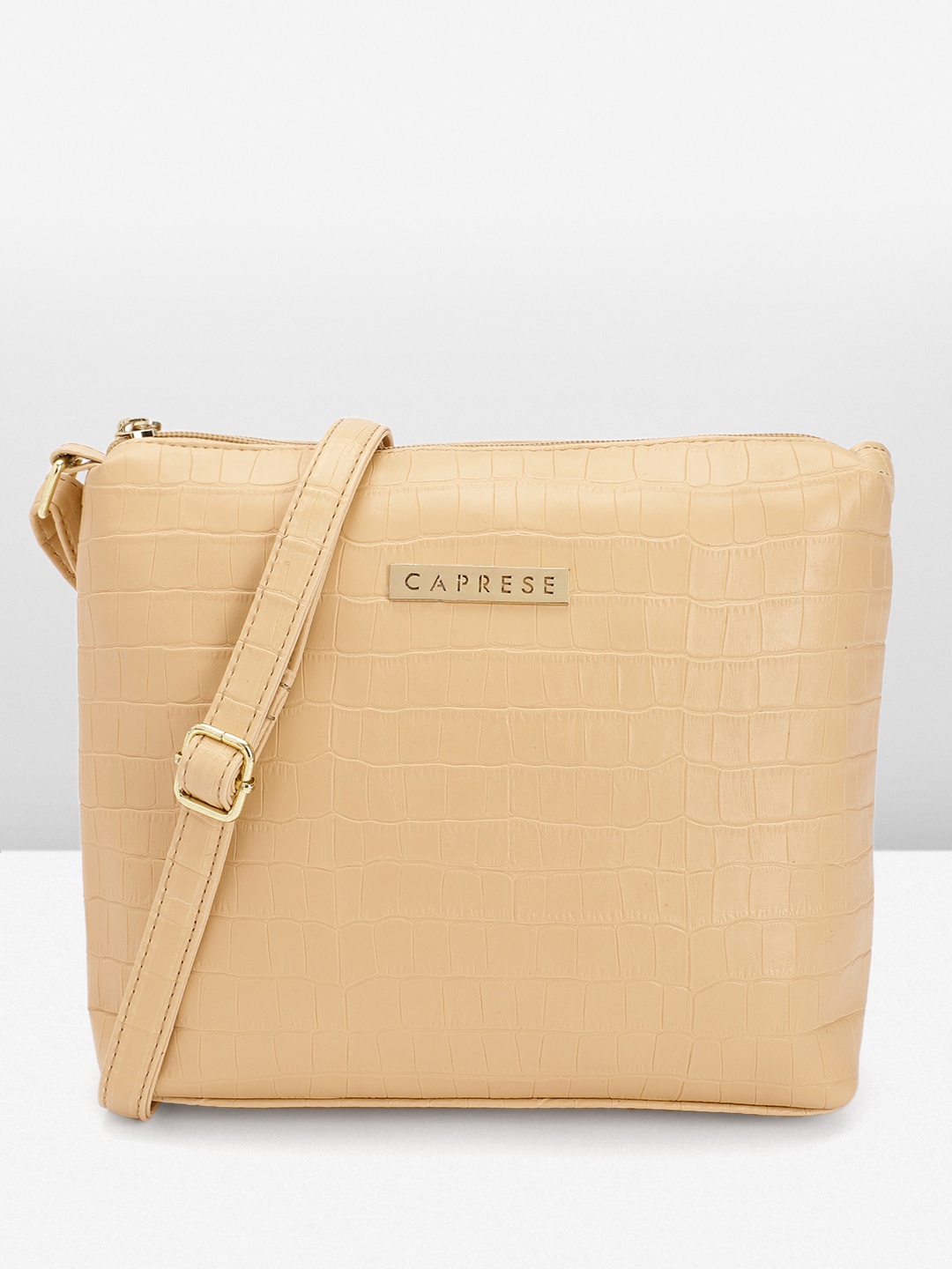 

Caprese Crocodile Textured Structured Sling Bag, Beige