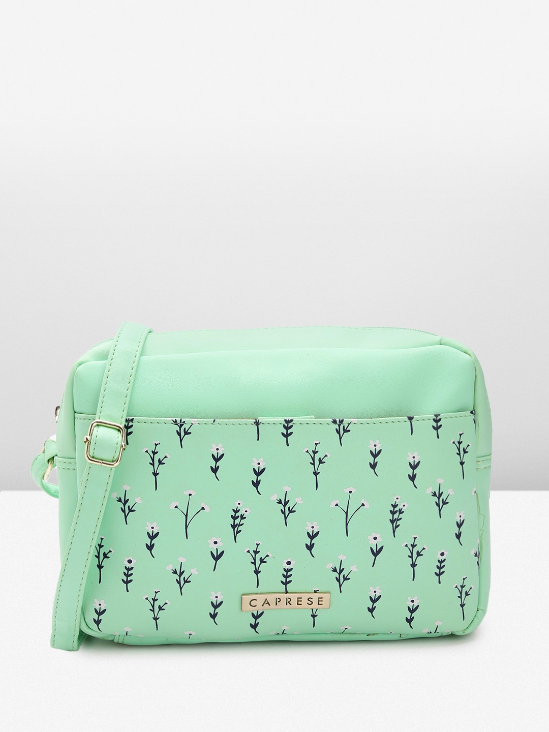 

Caprese Floral Printed Structured Sling Bag, Green