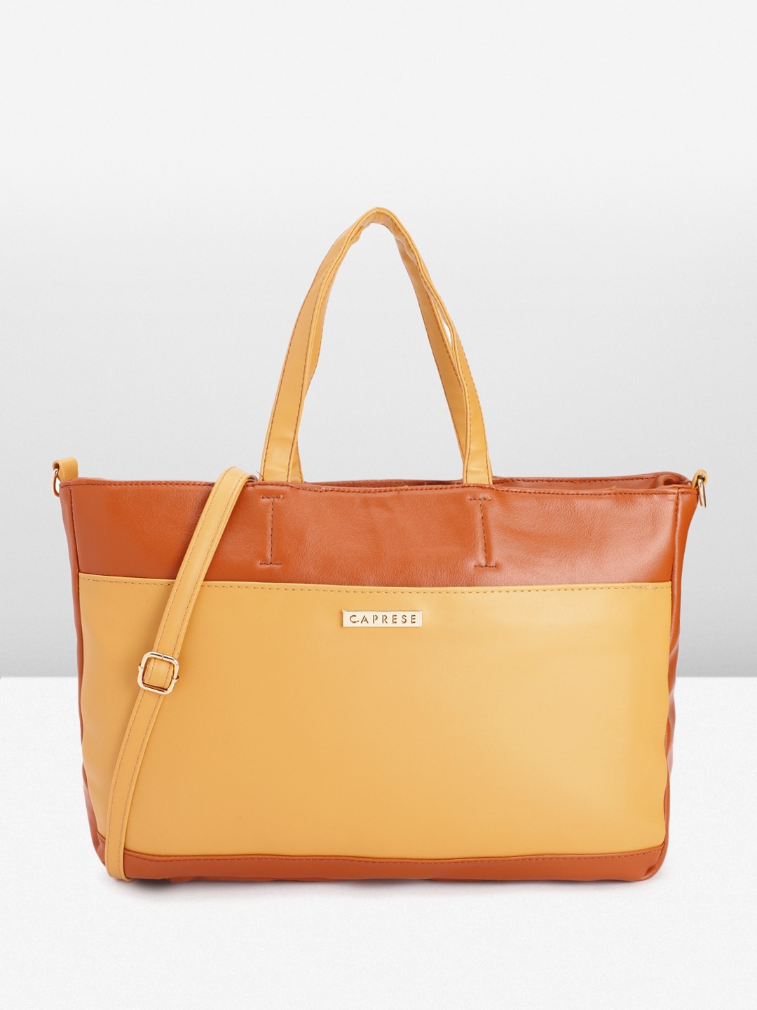 

Caprese Minimal Colourblocked Structured Handheld Bag, Brown