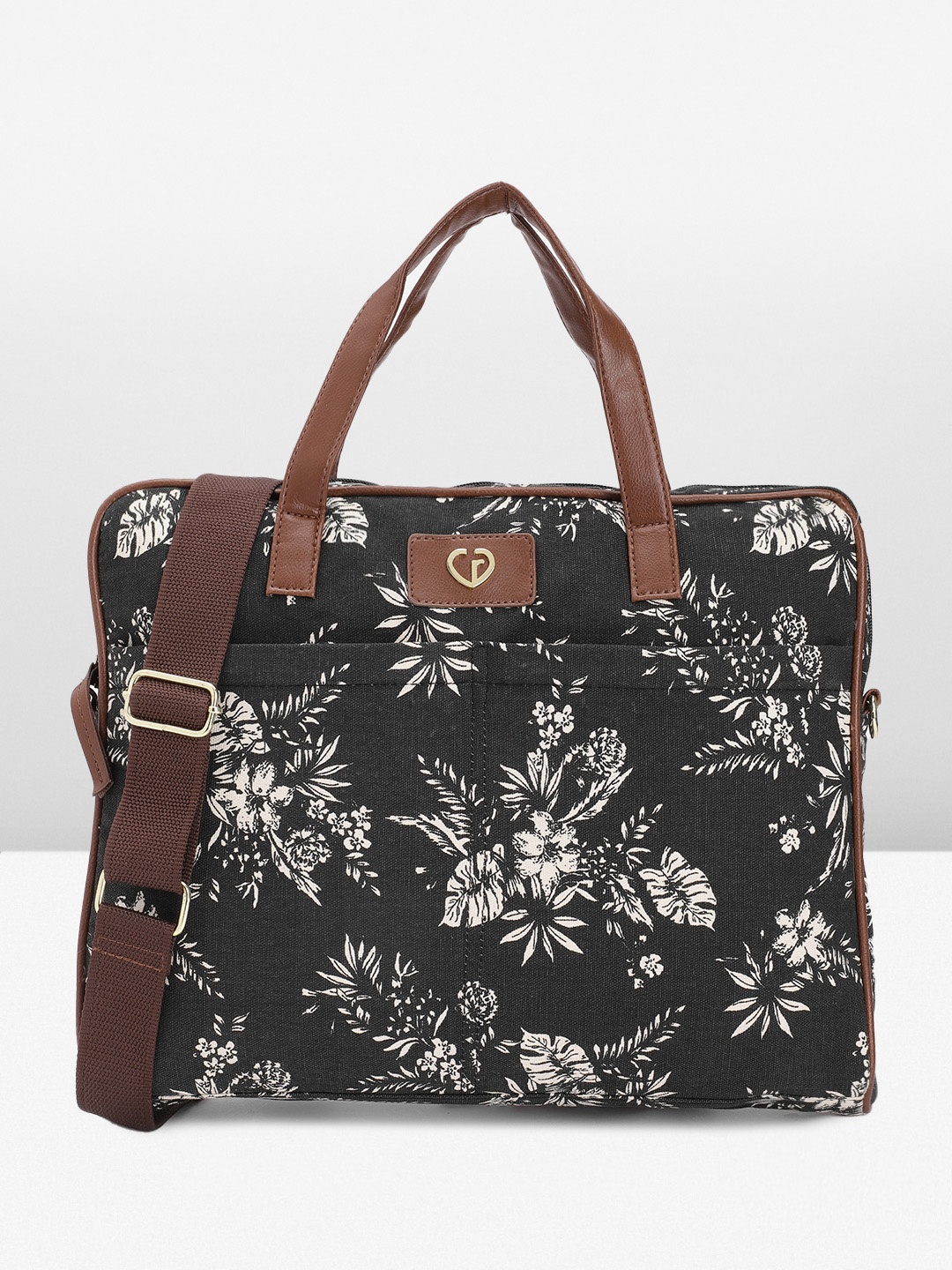 

Caprese Women Floral Print Laptop Bag, Black