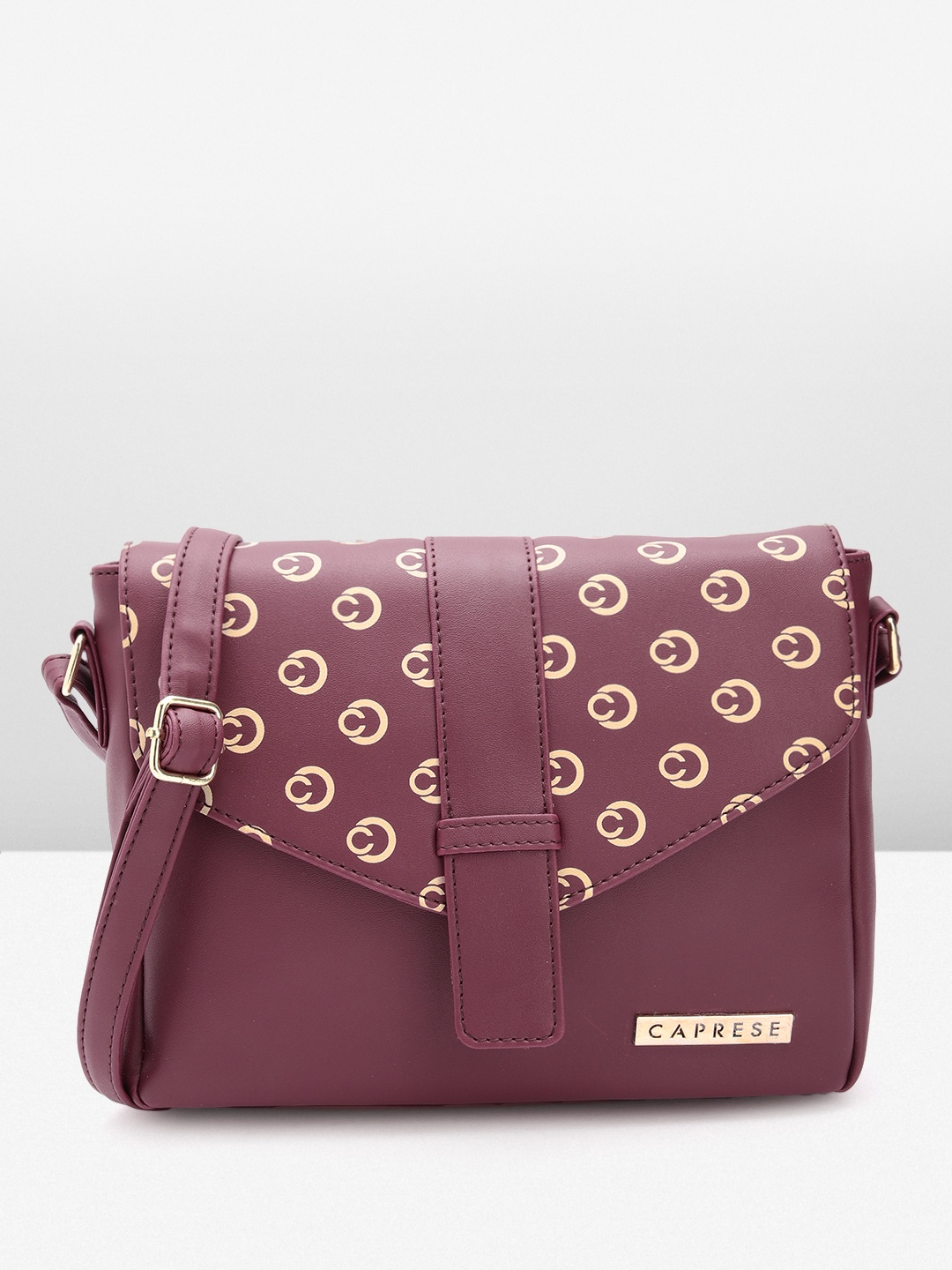 

Caprese Geometric Printed Structured Sling Bag, Maroon