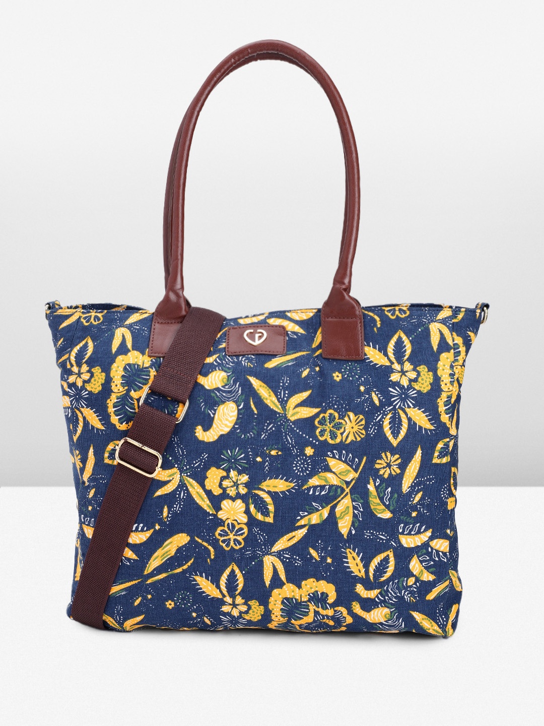 

Caprese Floral Printed Oversized Structured Shoulder Bag, Navy blue