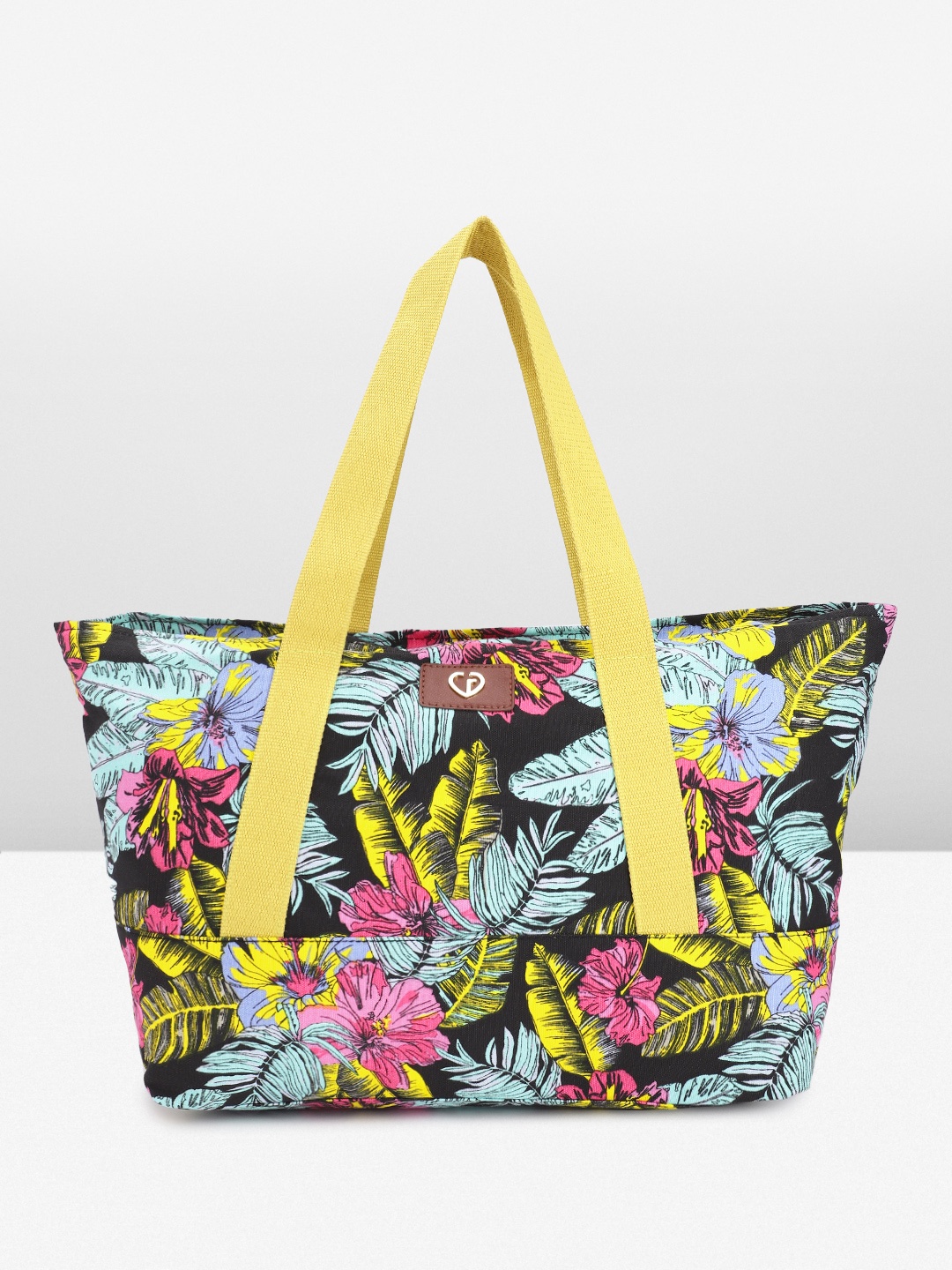 

Caprese Floral Printed Oversized Structured Shoulder Bag, Black