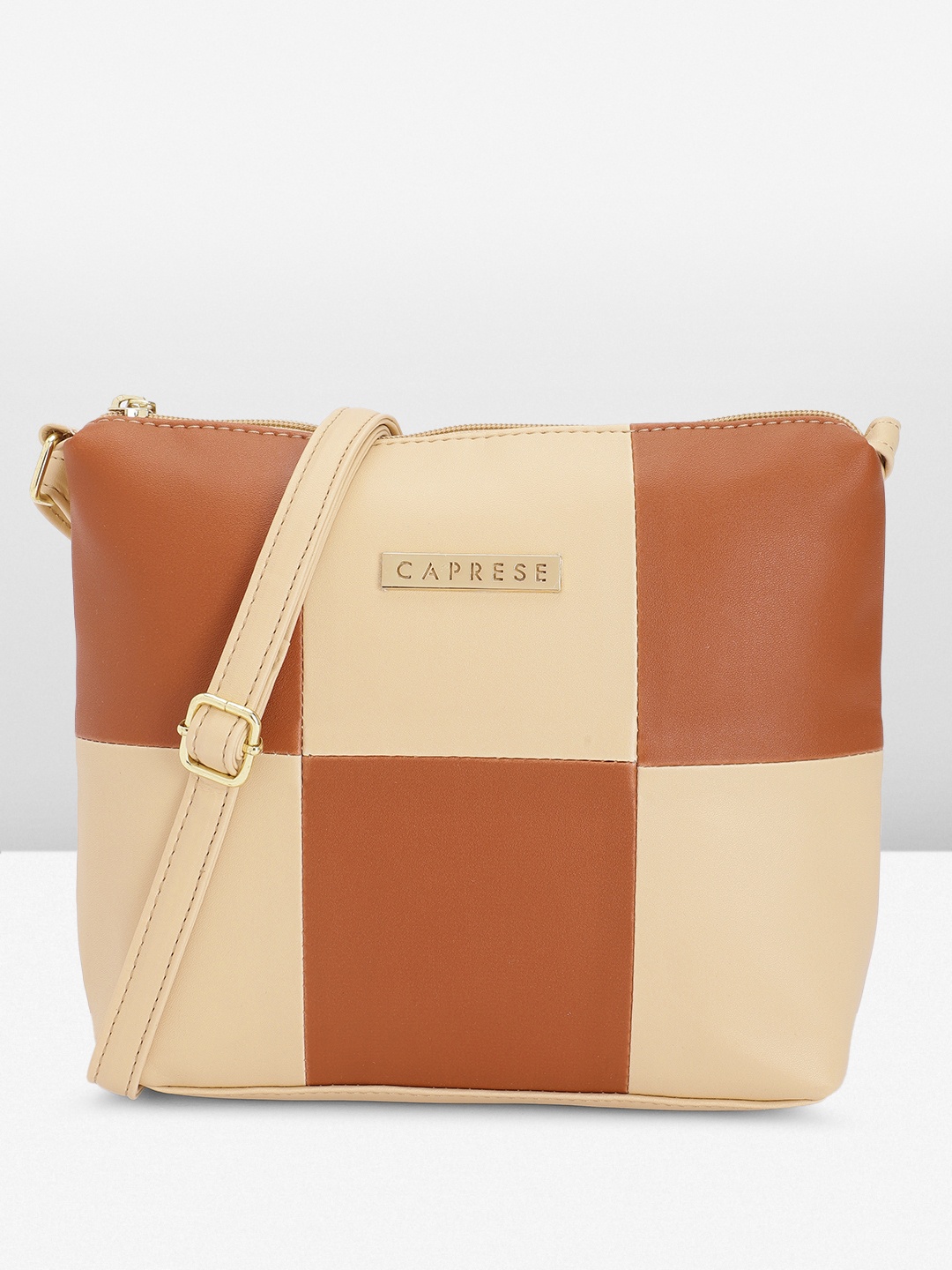 

Caprese Colourblocked Structured Sling Bag, Cream