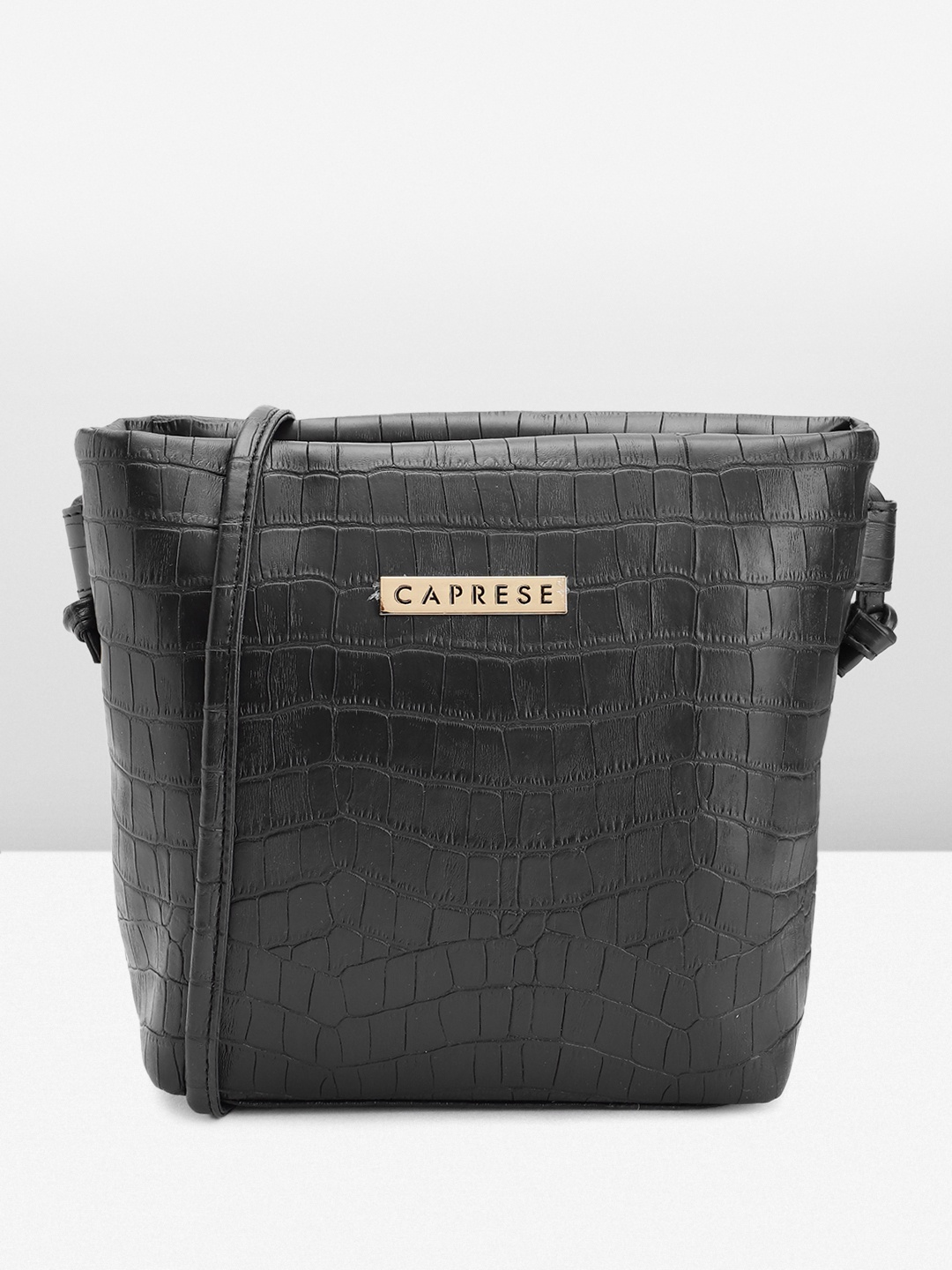 

Caprese Croc Textured Structured Sling Bag, Black