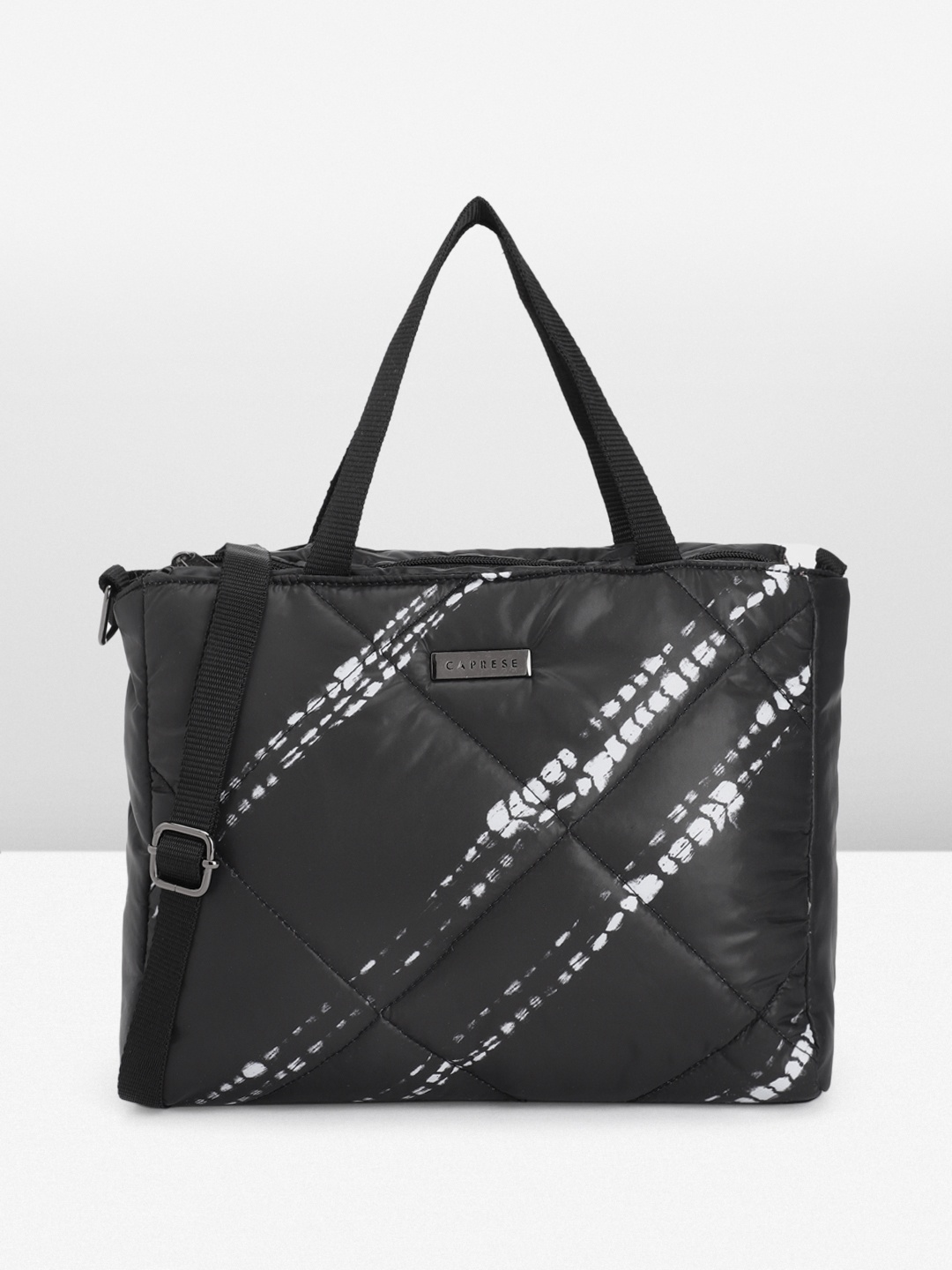 

Caprese Abstract Print Structured Handheld Bag with Quilted Detail, Black