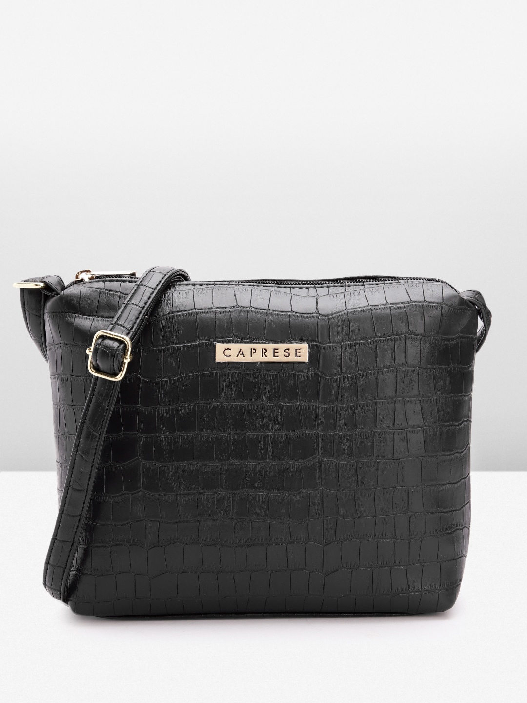 

Caprese Croc Textured Structured Sling Bag, Black