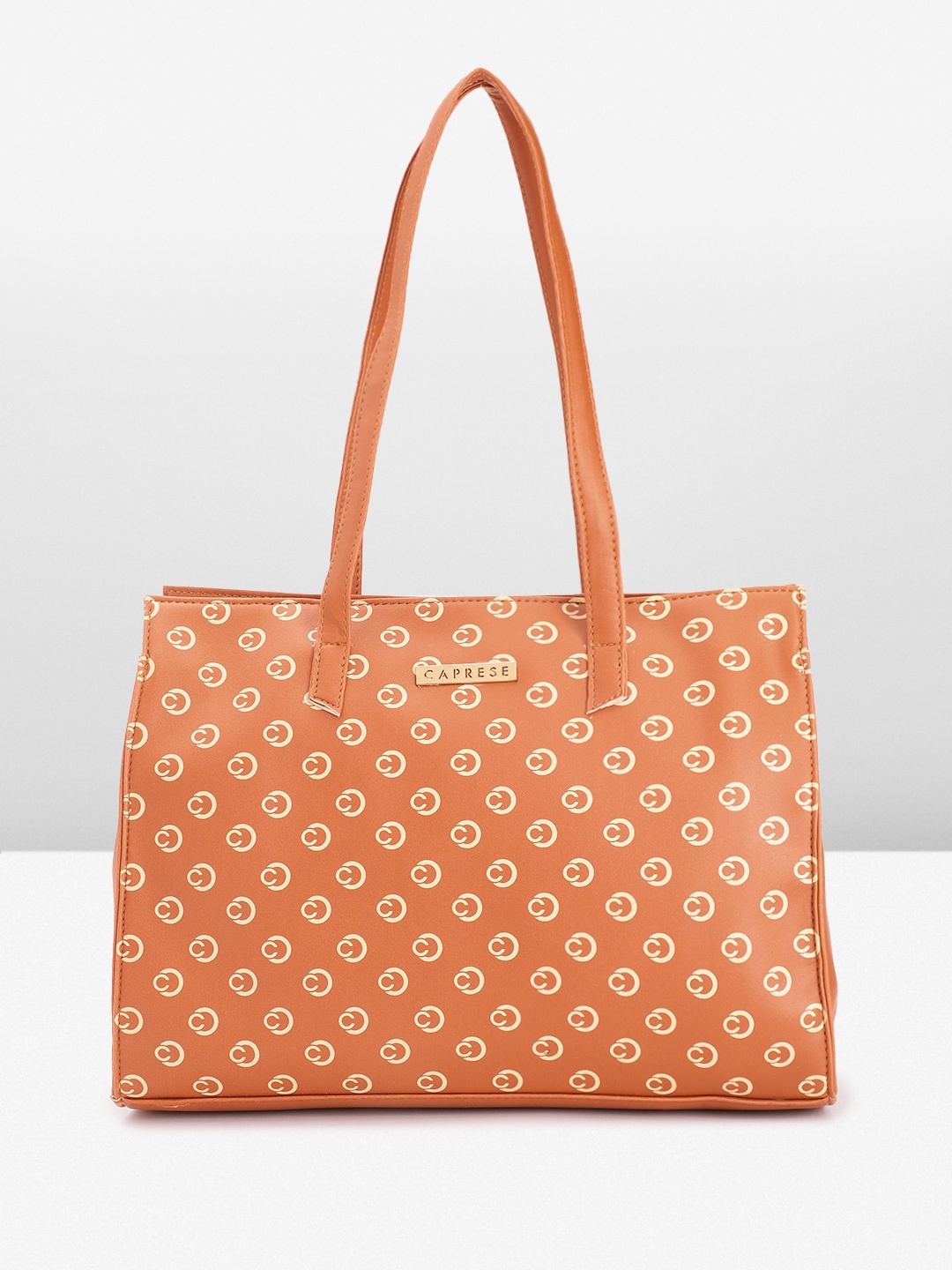 

Caprese Brand Logo Printed Structured Shoulder Bag, Brown