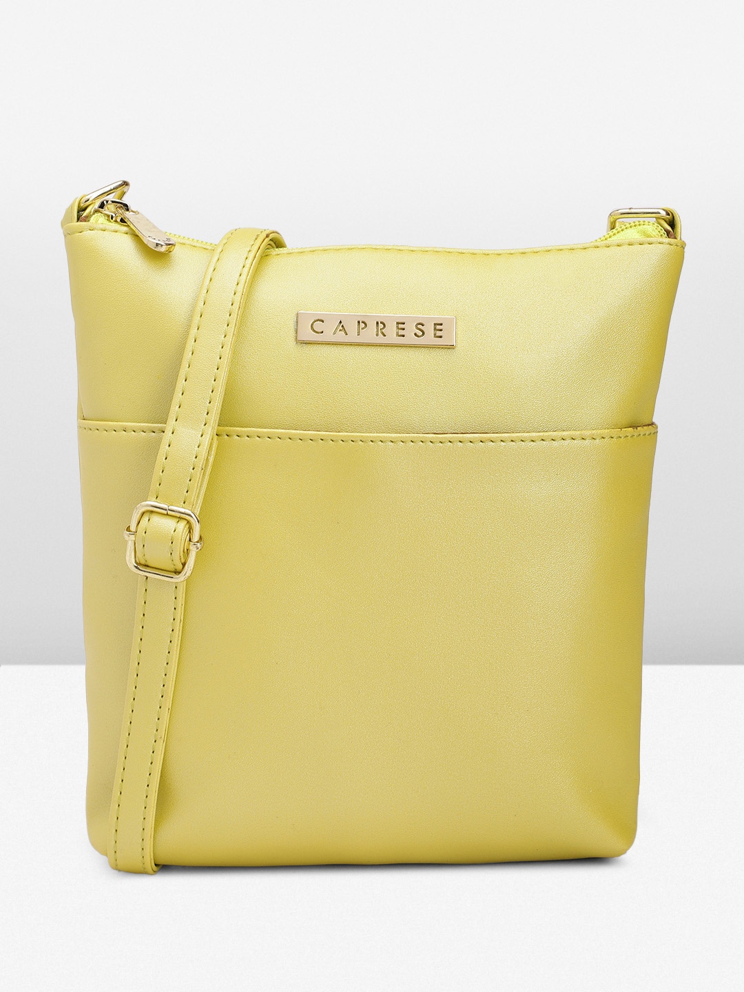 

Caprese Solid Structured Sling Bag, Lime green