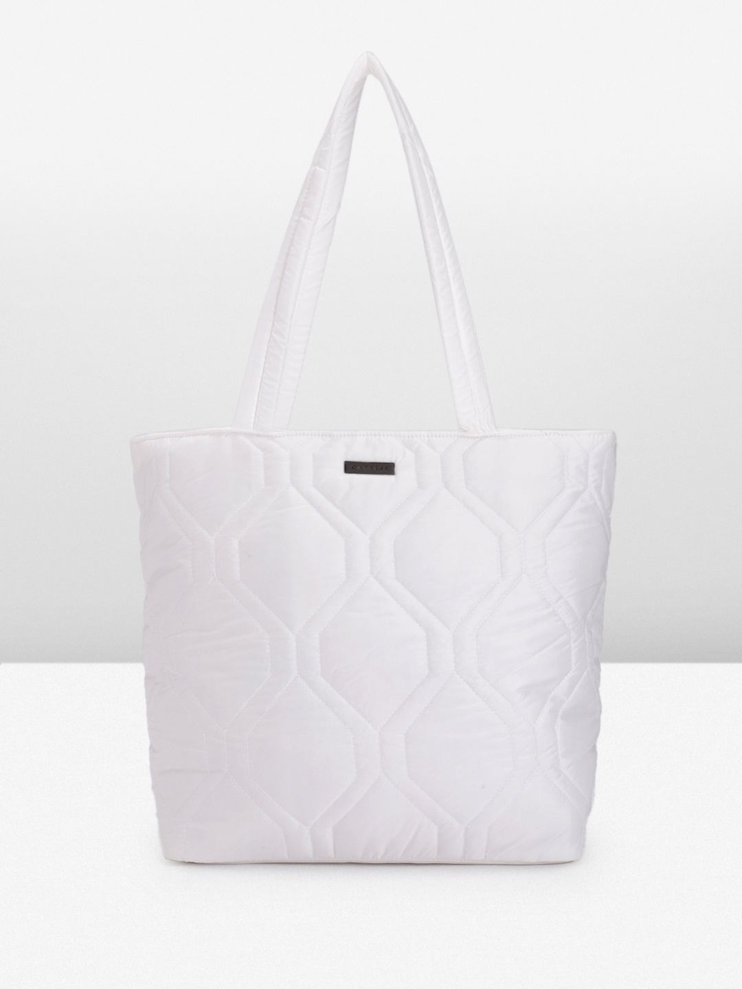 

Caprese Geometric Self Design Oversized Structured Shoulder Bag with Quilted Detail, White