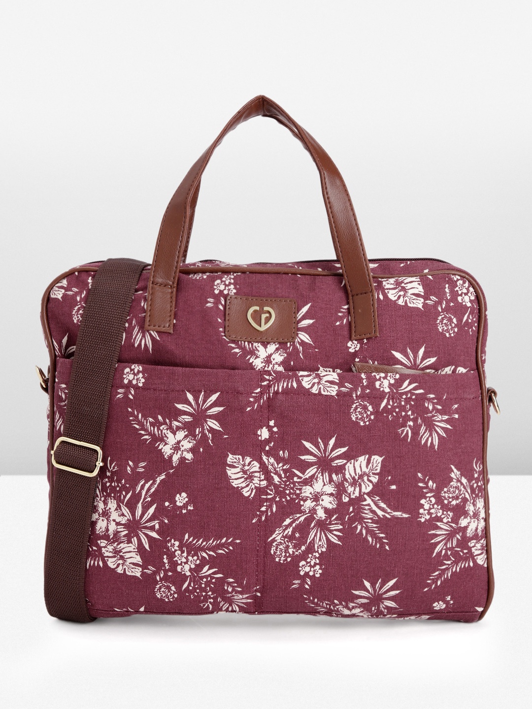 

Caprese Women Floral Printed Laptop Bag, Burgundy