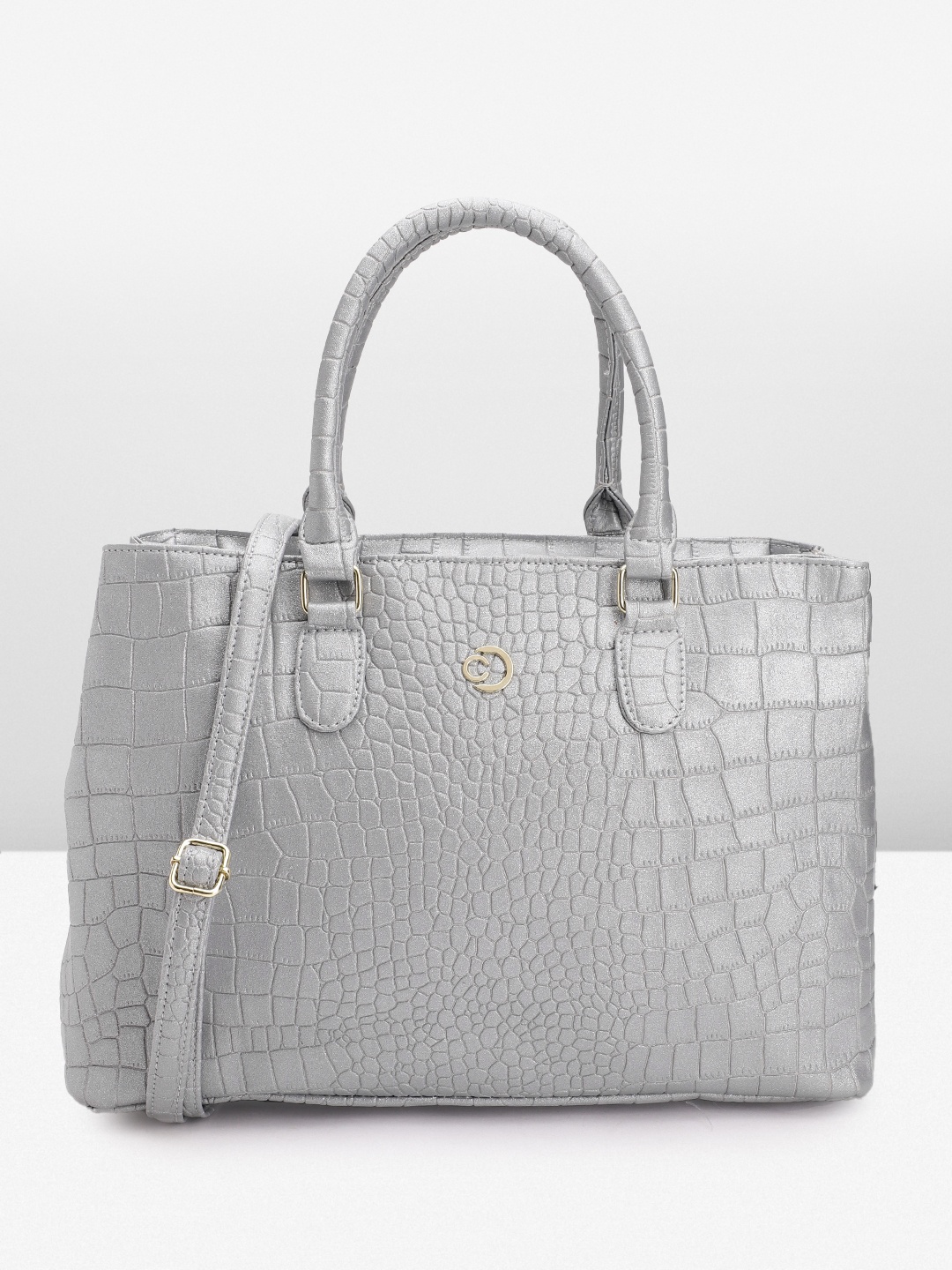 

Caprese Croc Textured Structured Handheld Bag, Silver