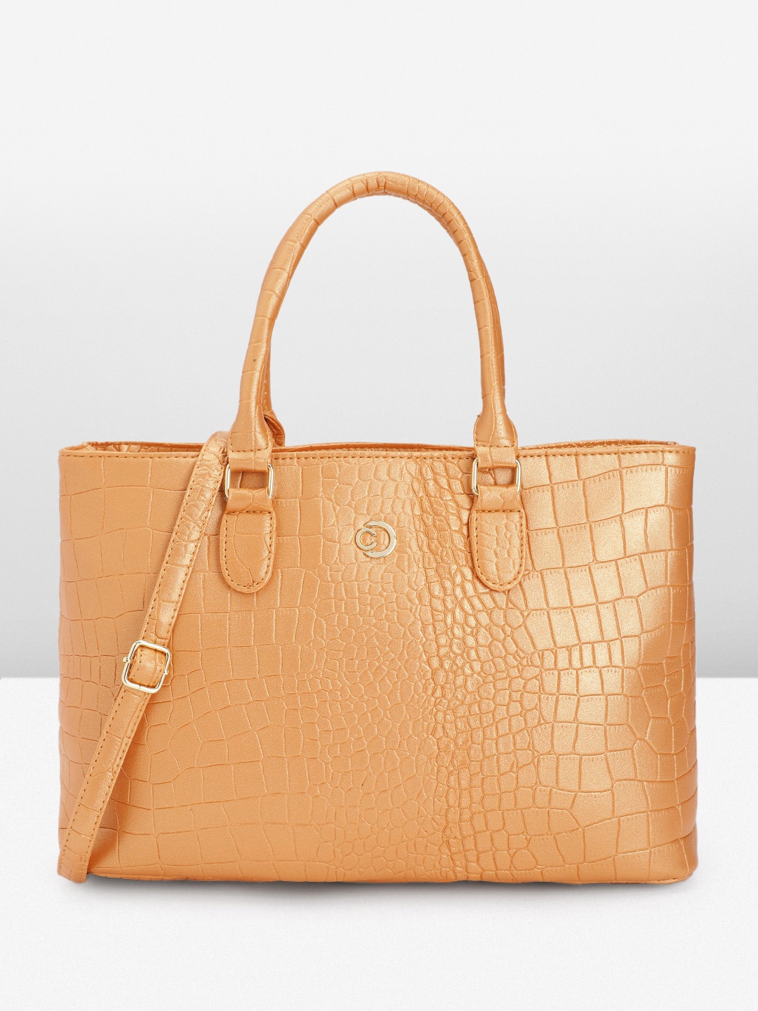 

Caprese Crocodile Textured Structured Handheld Bag, Gold