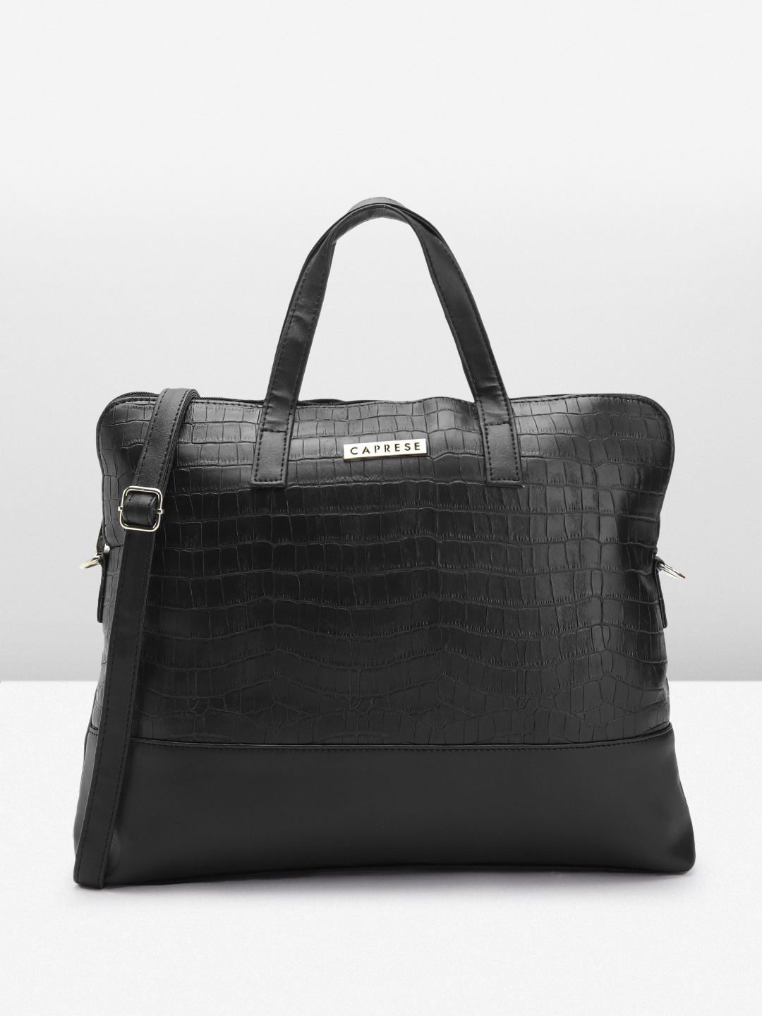 

Caprese Women Croc-Textured Laptop Bag, Black