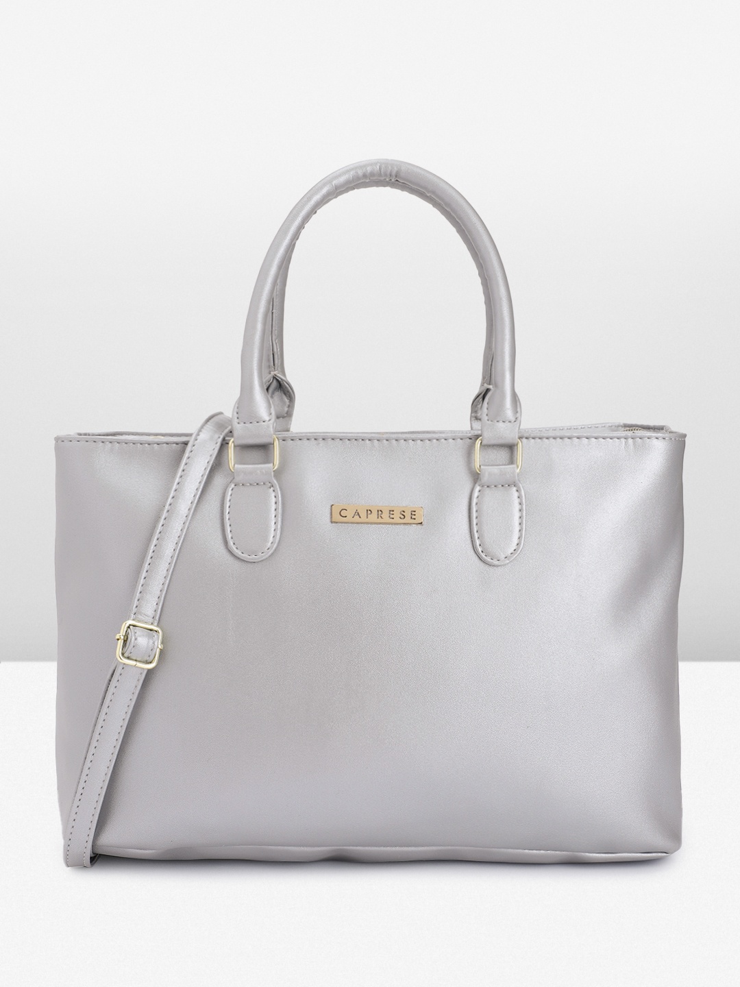 

Caprese Solid Structured Handheld Bag, Silver
