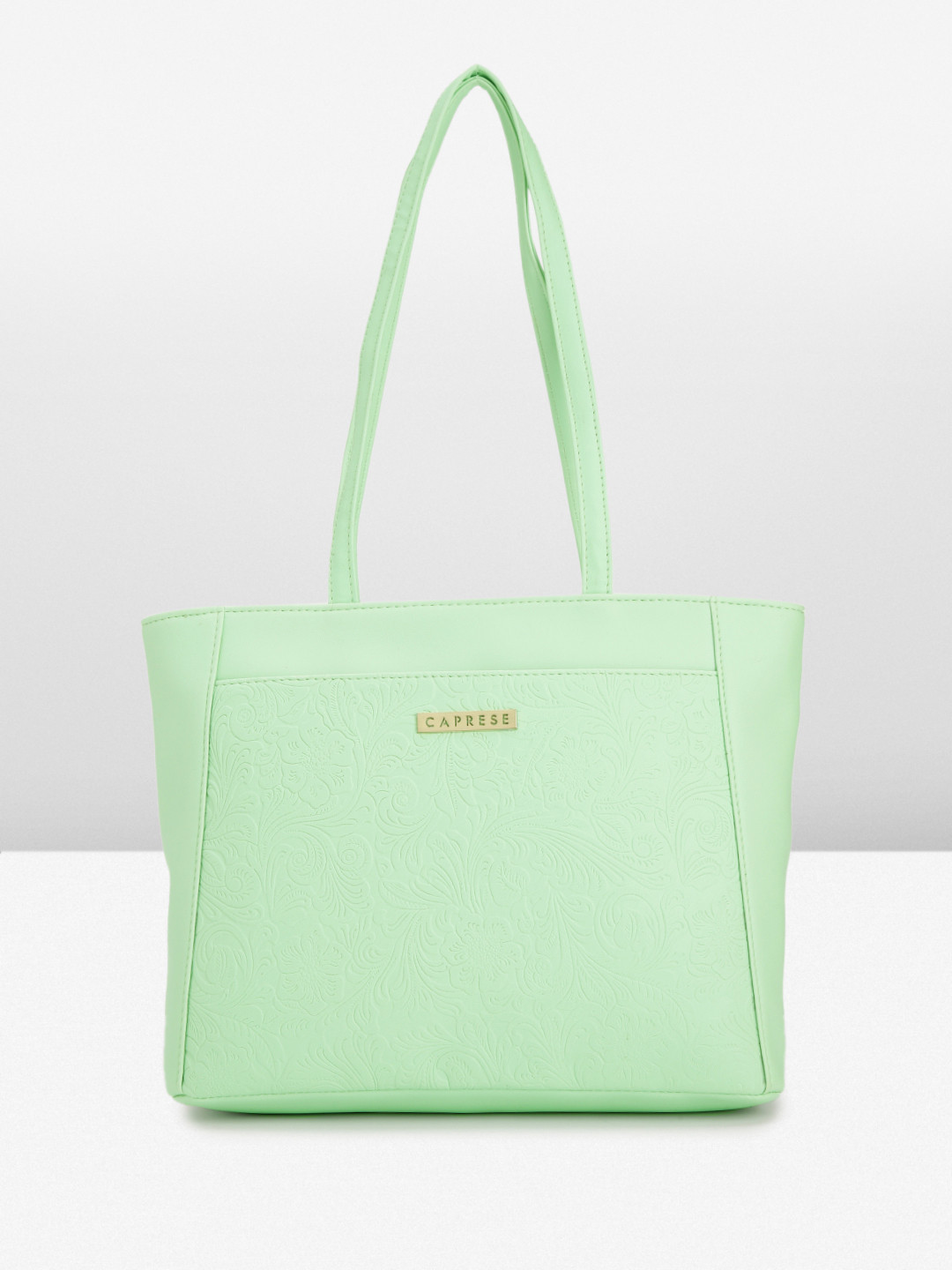 

Caprese Floral Engraved Structured Shoulder Bag, Green