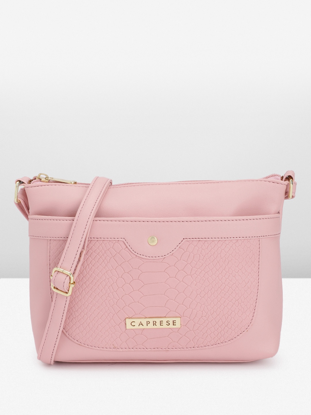 

Caprese Animal Textured Structured Sling Bag, Pink