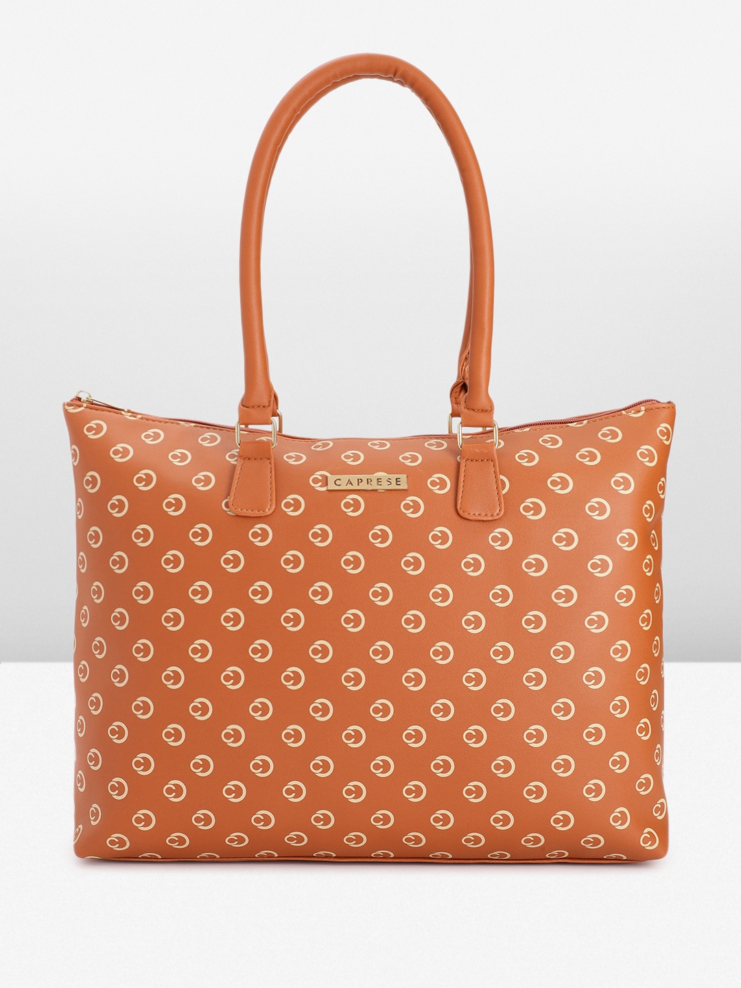 

Caprese Brand Logo Printed Structured Shoulder Bag, Brown