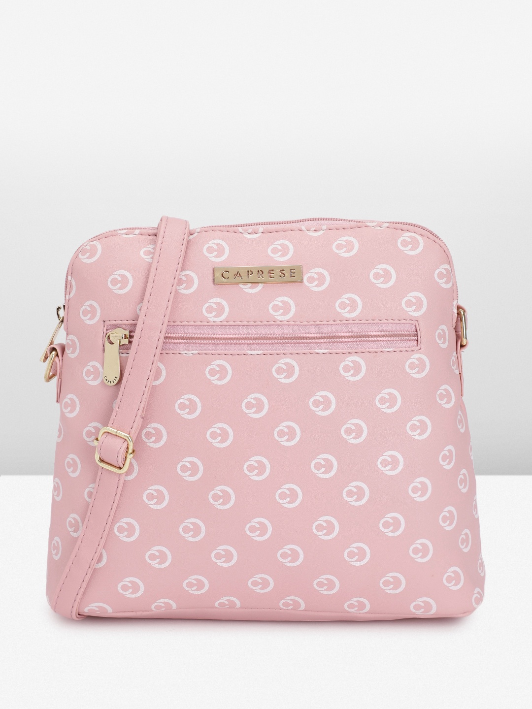 

Caprese Brand Logo Printed Structured Sling Bag, Pink