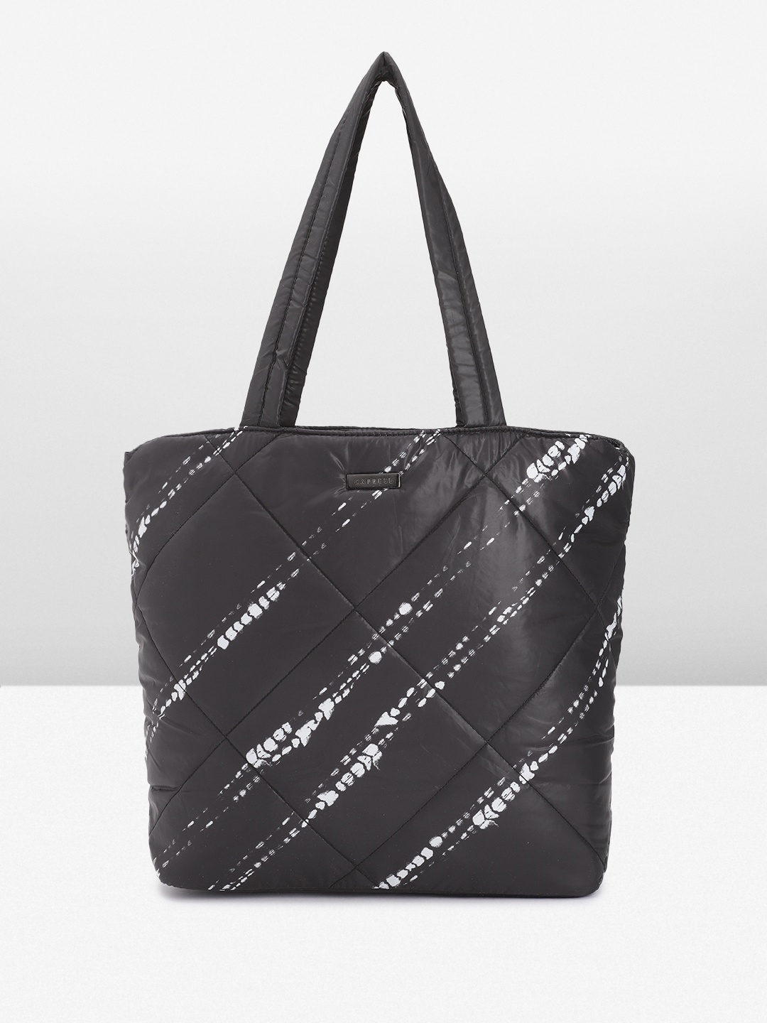 

Caprese Abstract Print Oversized Structured Shoulder Bag with Quilted Detail, Black