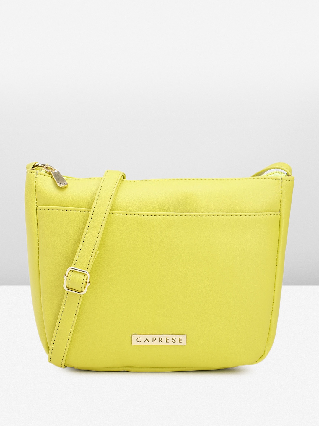 

Caprese Solid Structured Sling Bag, Lime green