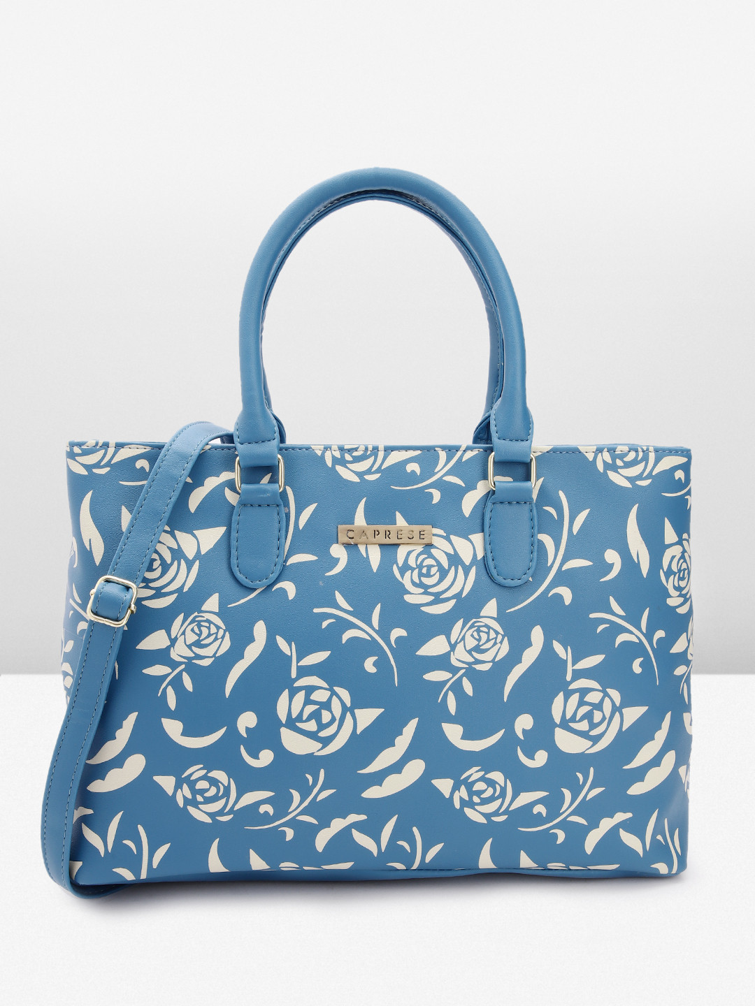 

Caprese Floral Printed Structured Handheld Bag, Blue