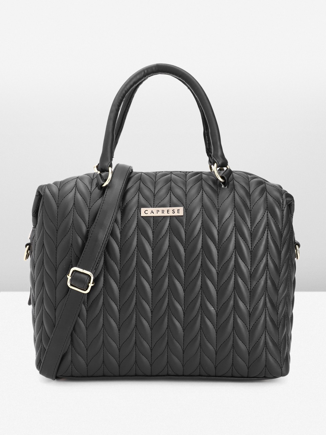 

Caprese Women Self Design Handheld Bag, Black
