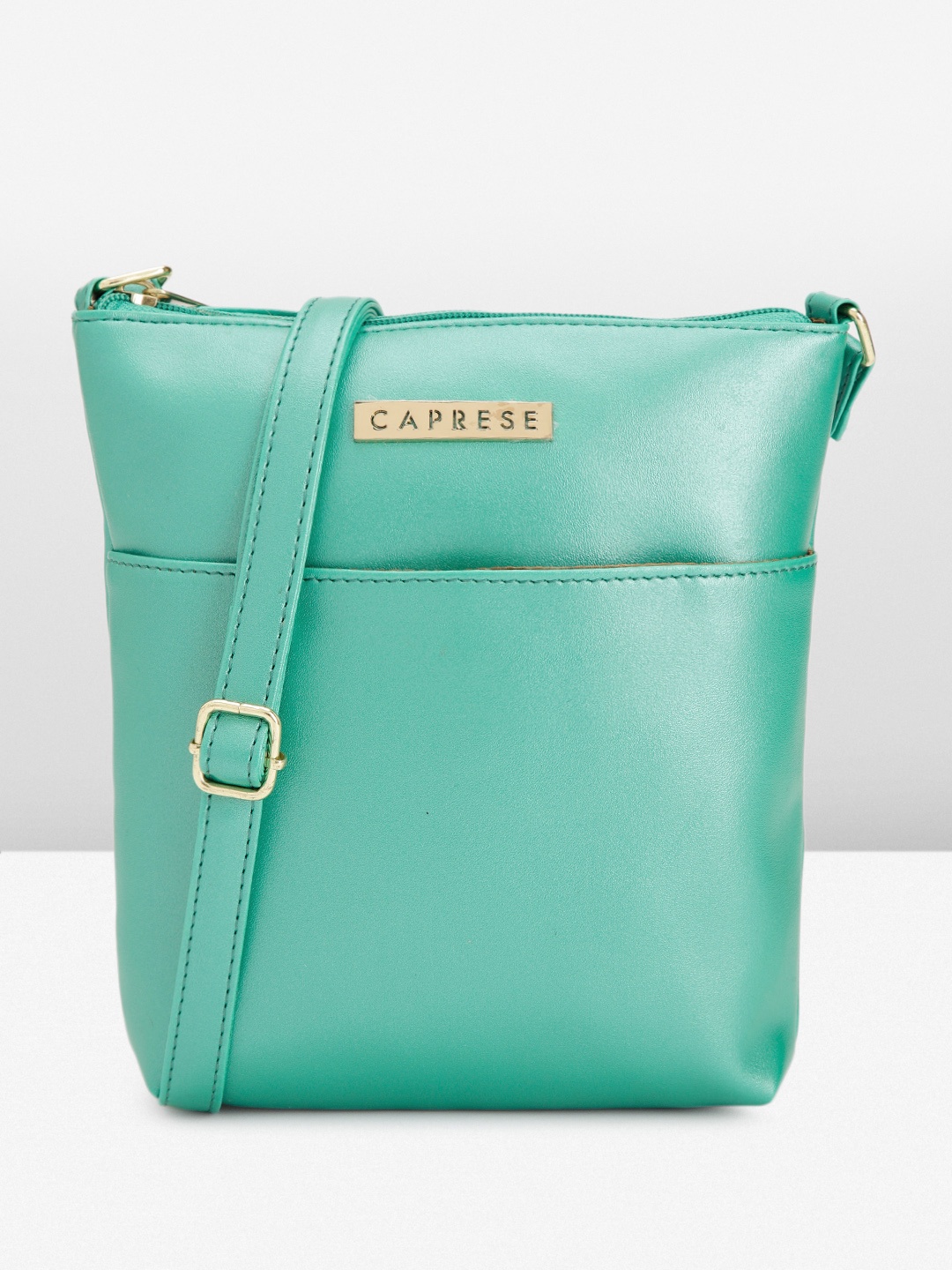 

Caprese Solid Metallic Shine Effect Structured Sling Bag, Green